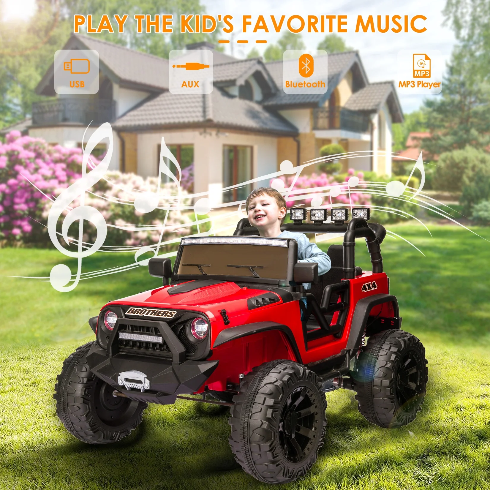 VIBESPARK 24V Kids Ride on Truck, 2 Seater Powered Ride on Toy Car with Remote