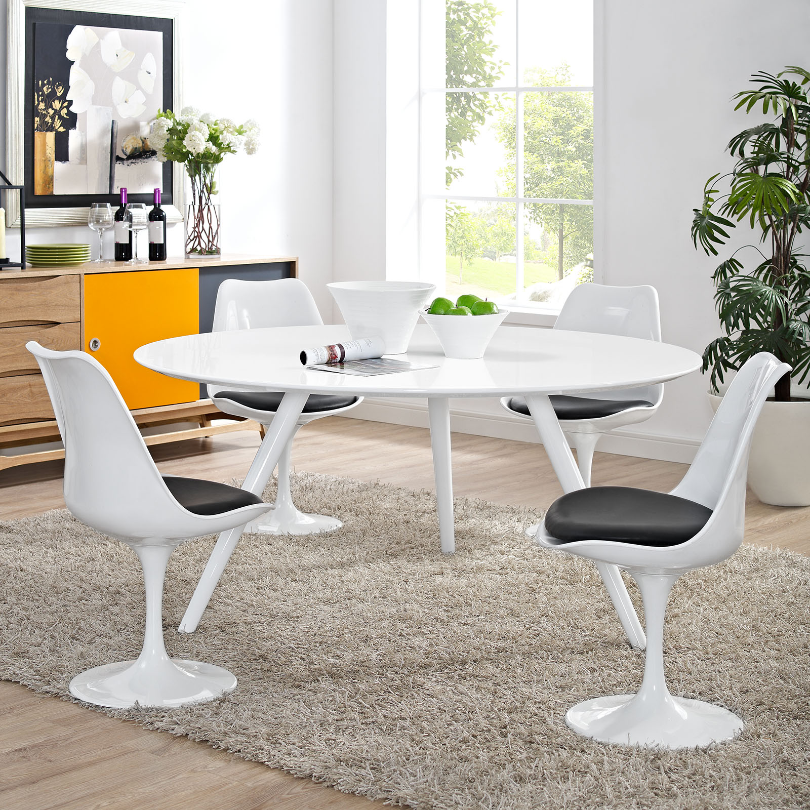 Modern Contemporary Urban Design Mid Century Kitchen Room Round Top Dining Table, White, Wood
