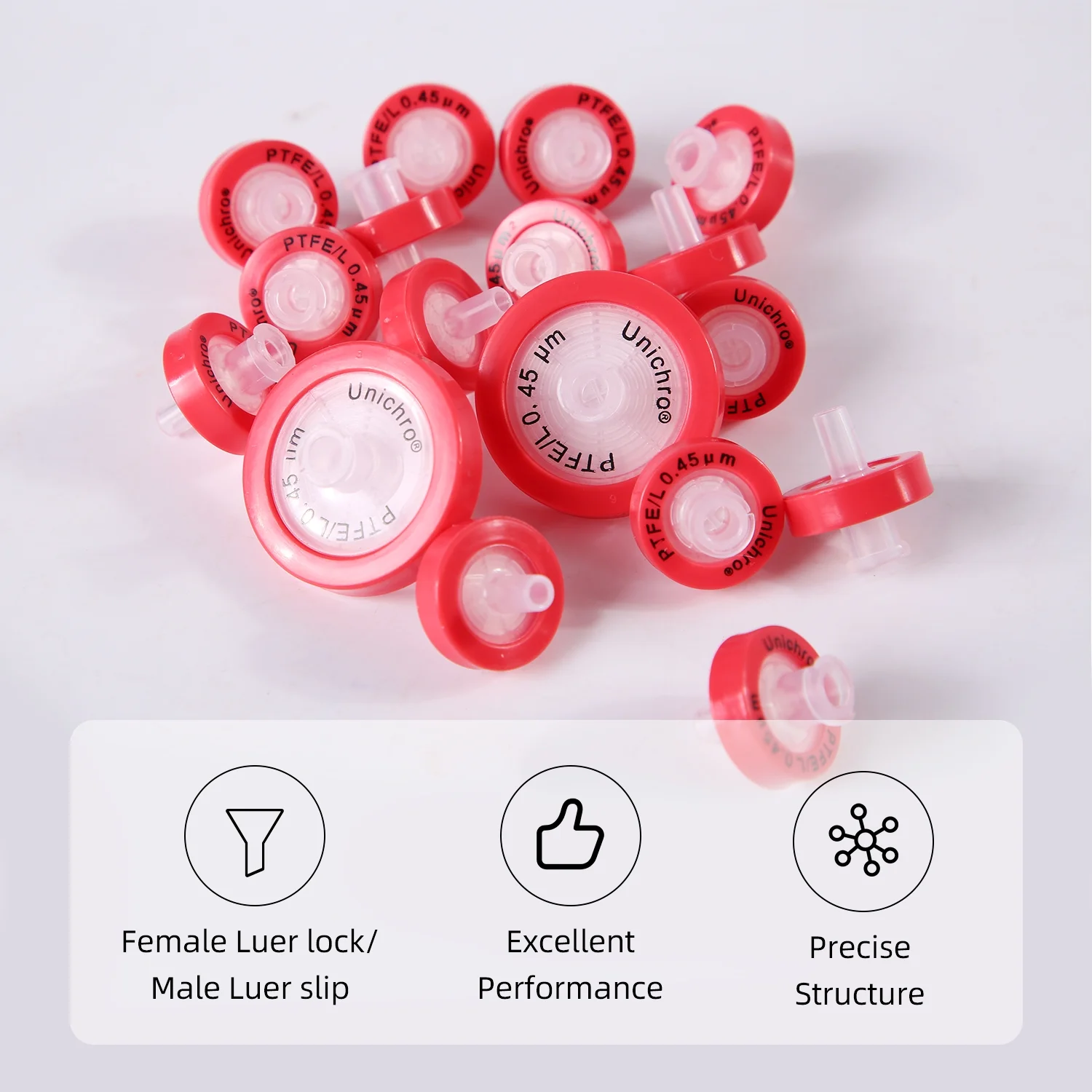 COBETTER 100pcs/pk Red Hydrophobic PTFE Syringe Filters Non-sterile