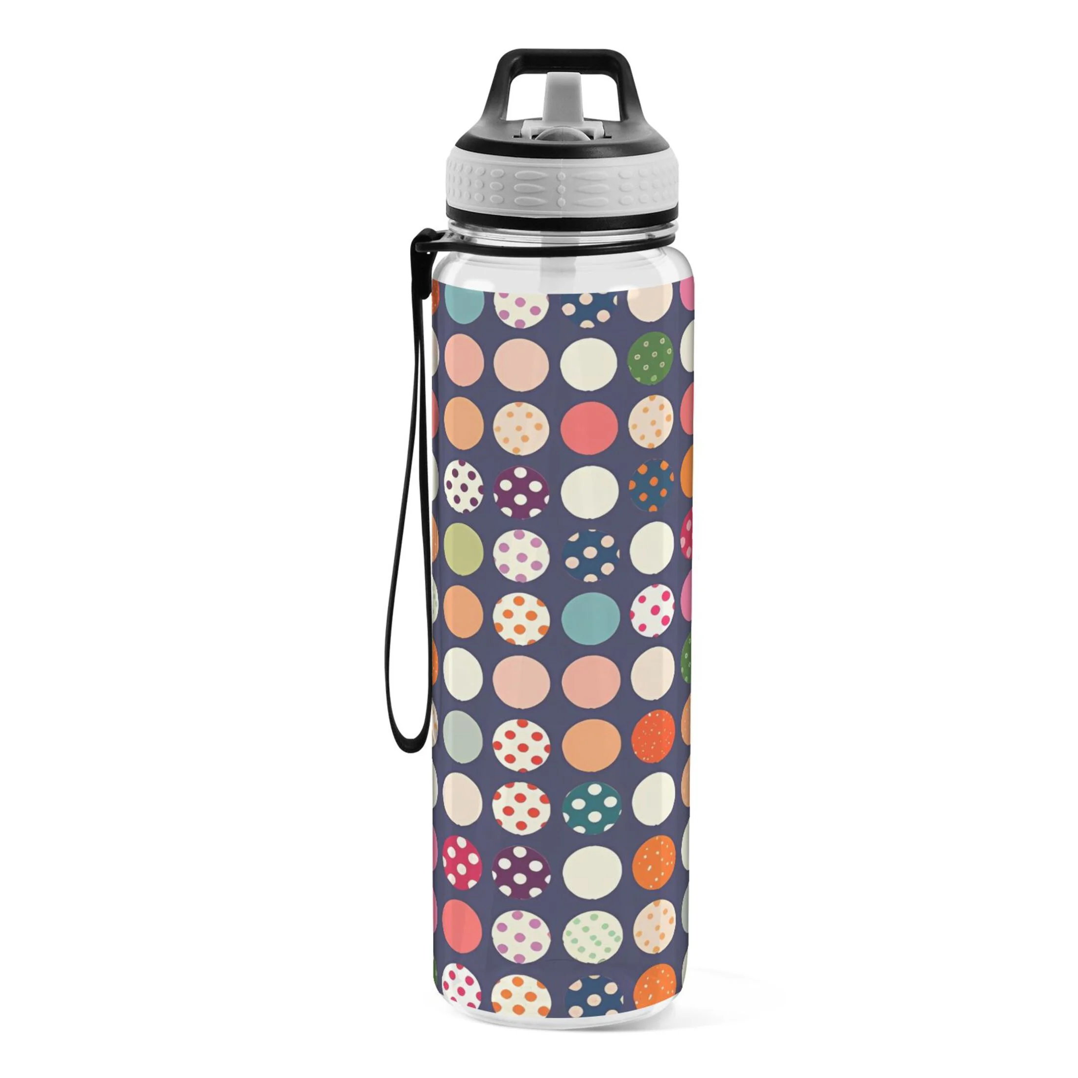 Colorful Polka Dots 32oz Water Bottles with Straw Tritan Leakproof Sports Bottle BPA Free Clear for Fitness Gym Swimming Cycling