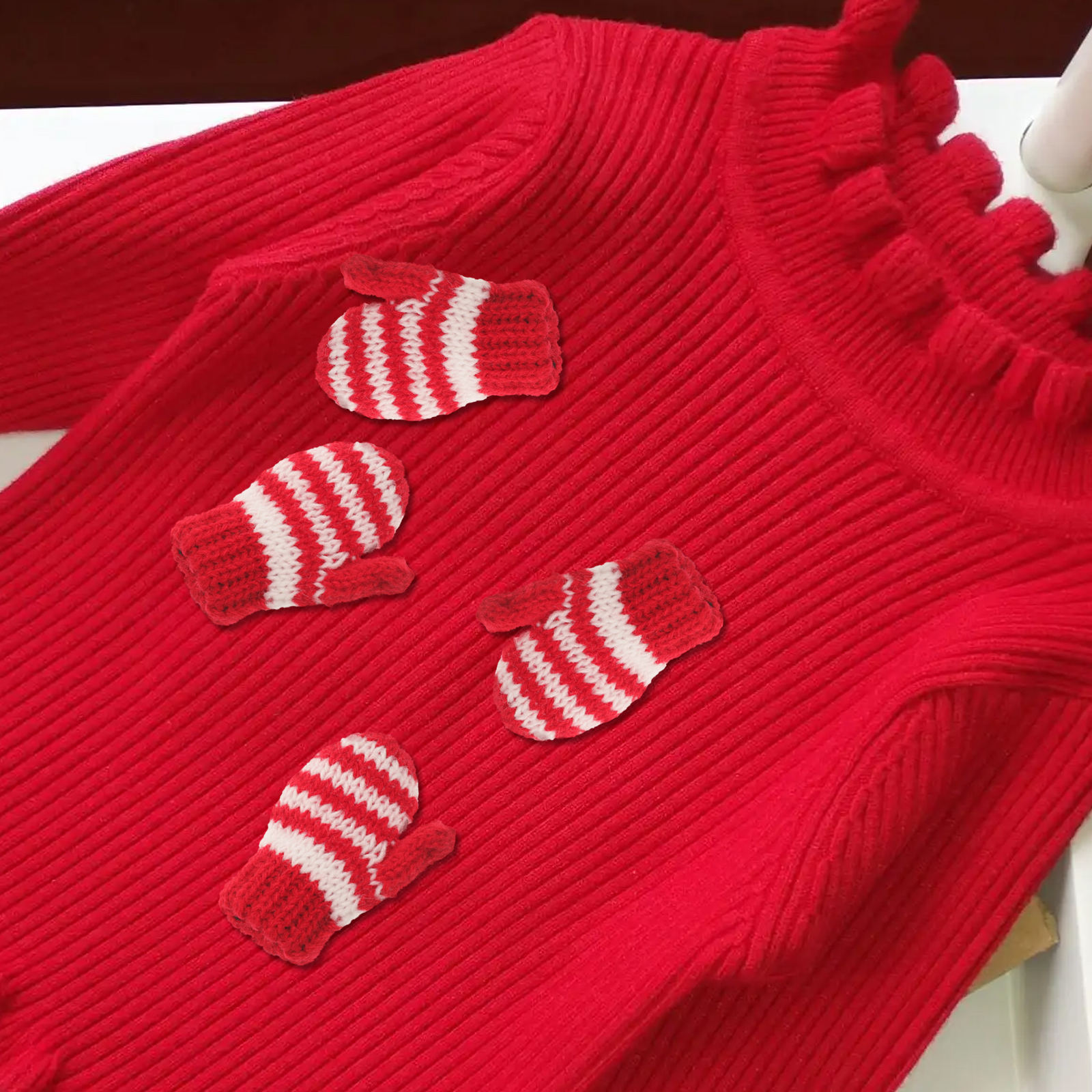 30 pcs  Miniature Doll Gloves Decorations Holiday Christmas Knitting Gloves Ornaments