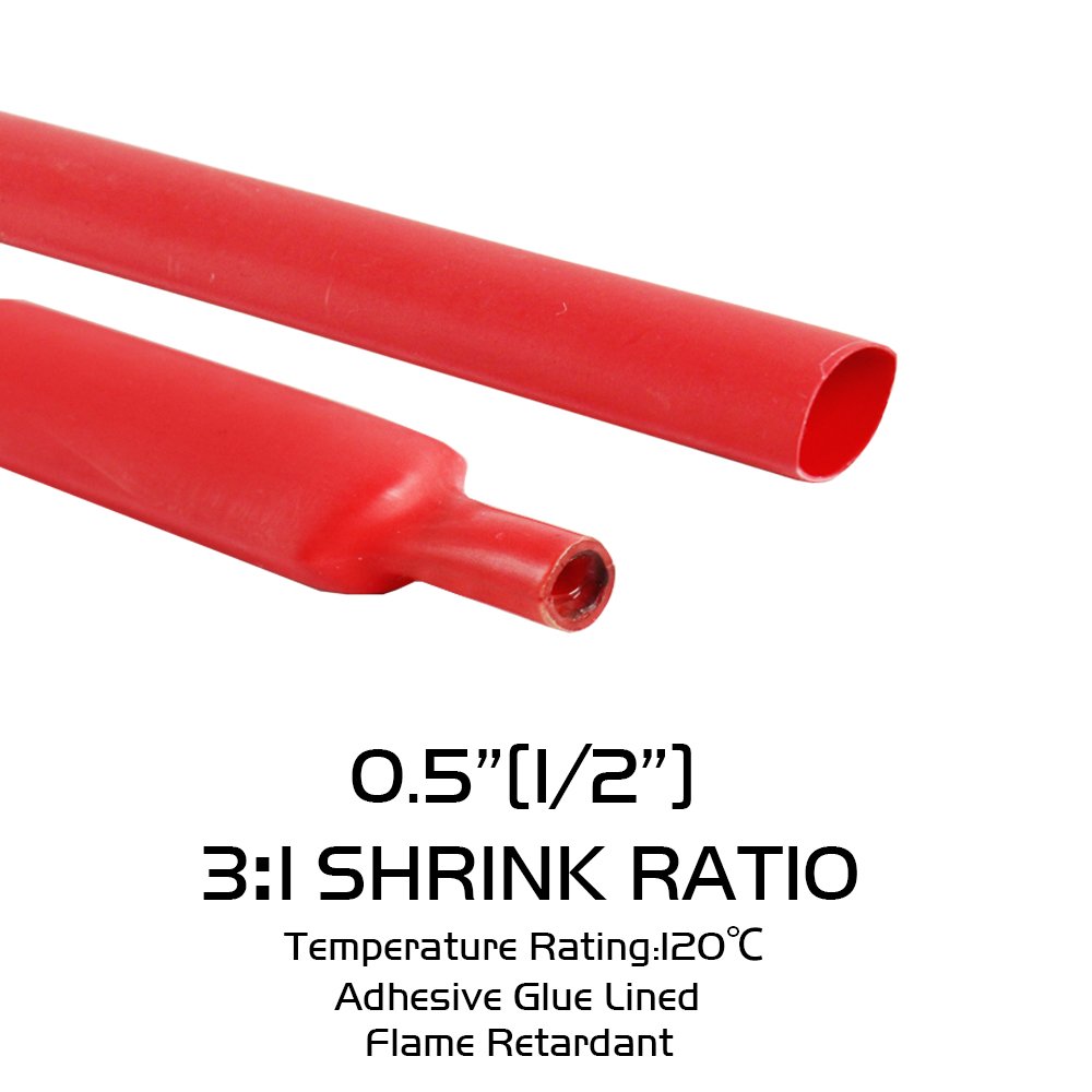 Double Wall Heat Shrink Tubing 3:1 Adhesive Glue Lined Tubes Polyolefin Electrical Connection Waterproof Red 1/2in Diameter 45ft