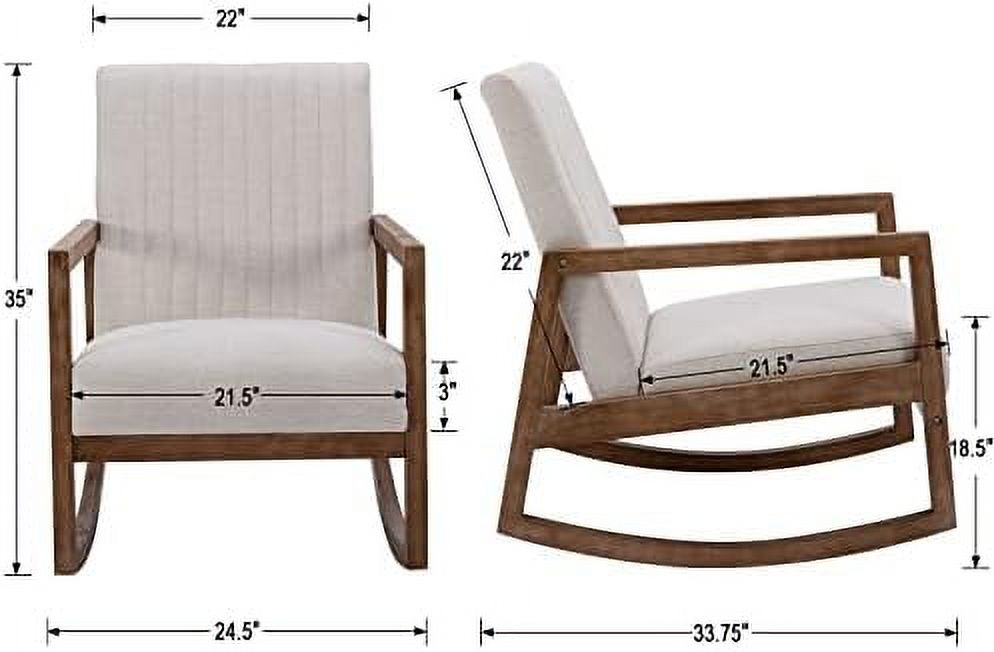 TJUNBOLIFE Mid Century Rocking Chair Modern Linen Armchair Upholstered Arm Chair with Padded Seat/Wood Frame  Comfy Rocker for Living Room/Bedroom/Nursery  Linen/Beige