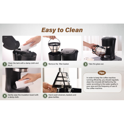 Drip Coffee Maker 10 Cup, Anti-Drip Coffee Machine, Auto Shut Off, Water Level Window, Warm Plate Coffee Pots, with Washable Permanent Filter