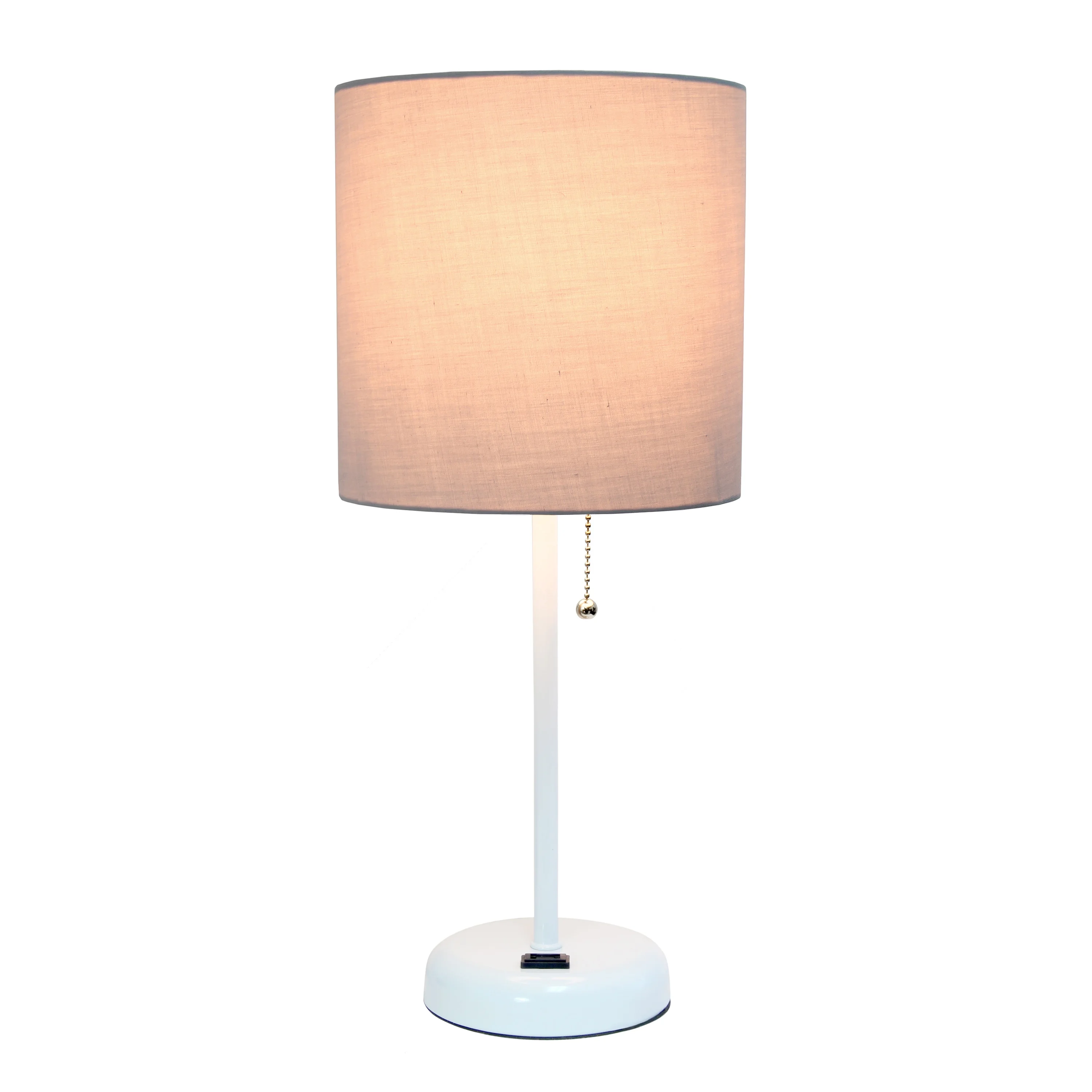 LimeLights White Stick Lamp with Charging Outlet and Fabric Shade, Gray