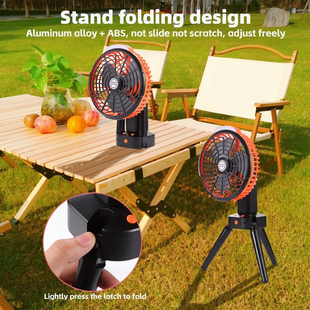 Camping Fan with LED Lantern, 270° Portable Rechargeable Table Fan with 3 Lighting Modes,4 Speeds, Remote,Led Stepless Dimmable,8-Inch Desk Fan for Camping Office Tent