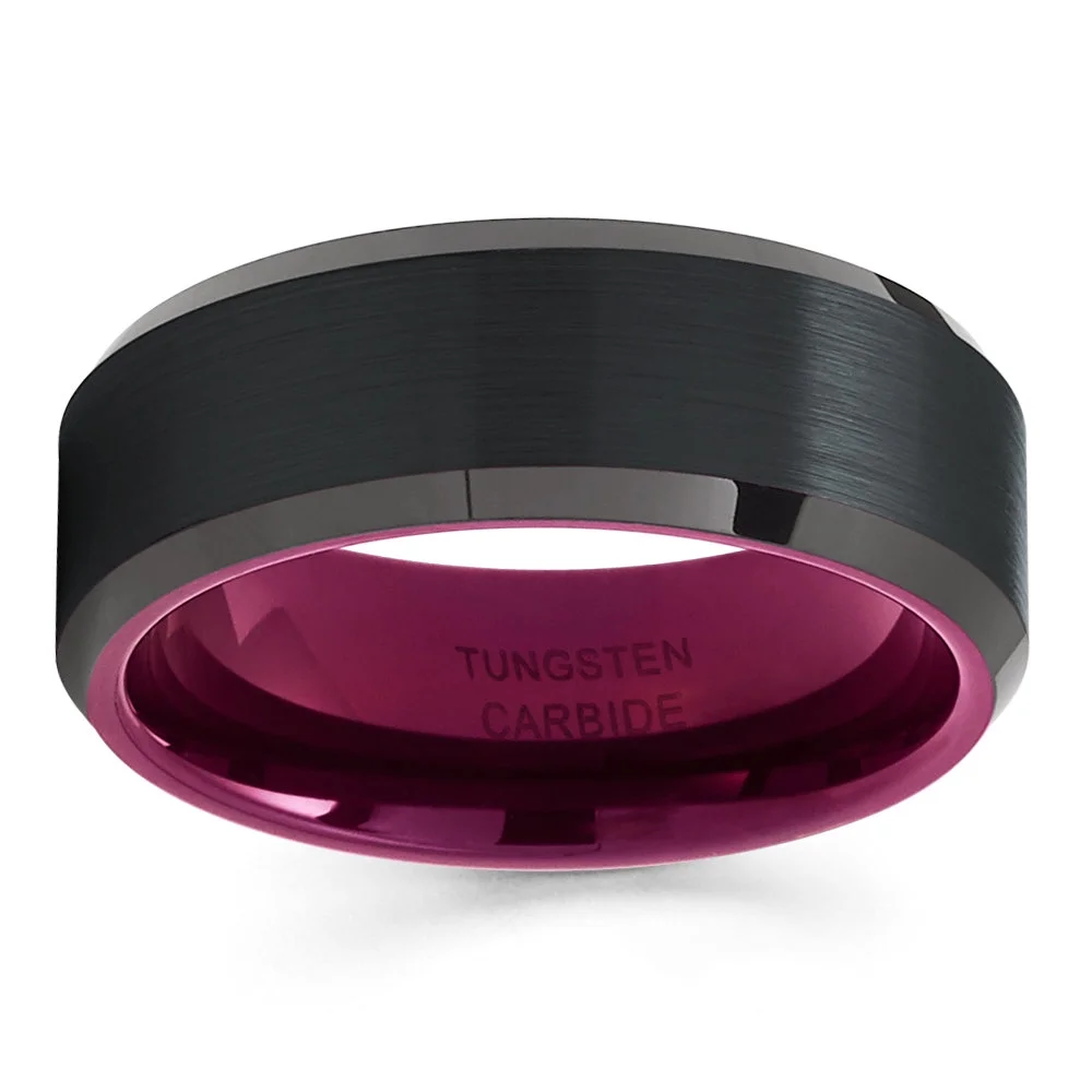 Black Tungsten Wedding Band Purple Tungsten Ring Anniversary Ring & Engagement Ring Unique Tungsten Ring Comfort Fit