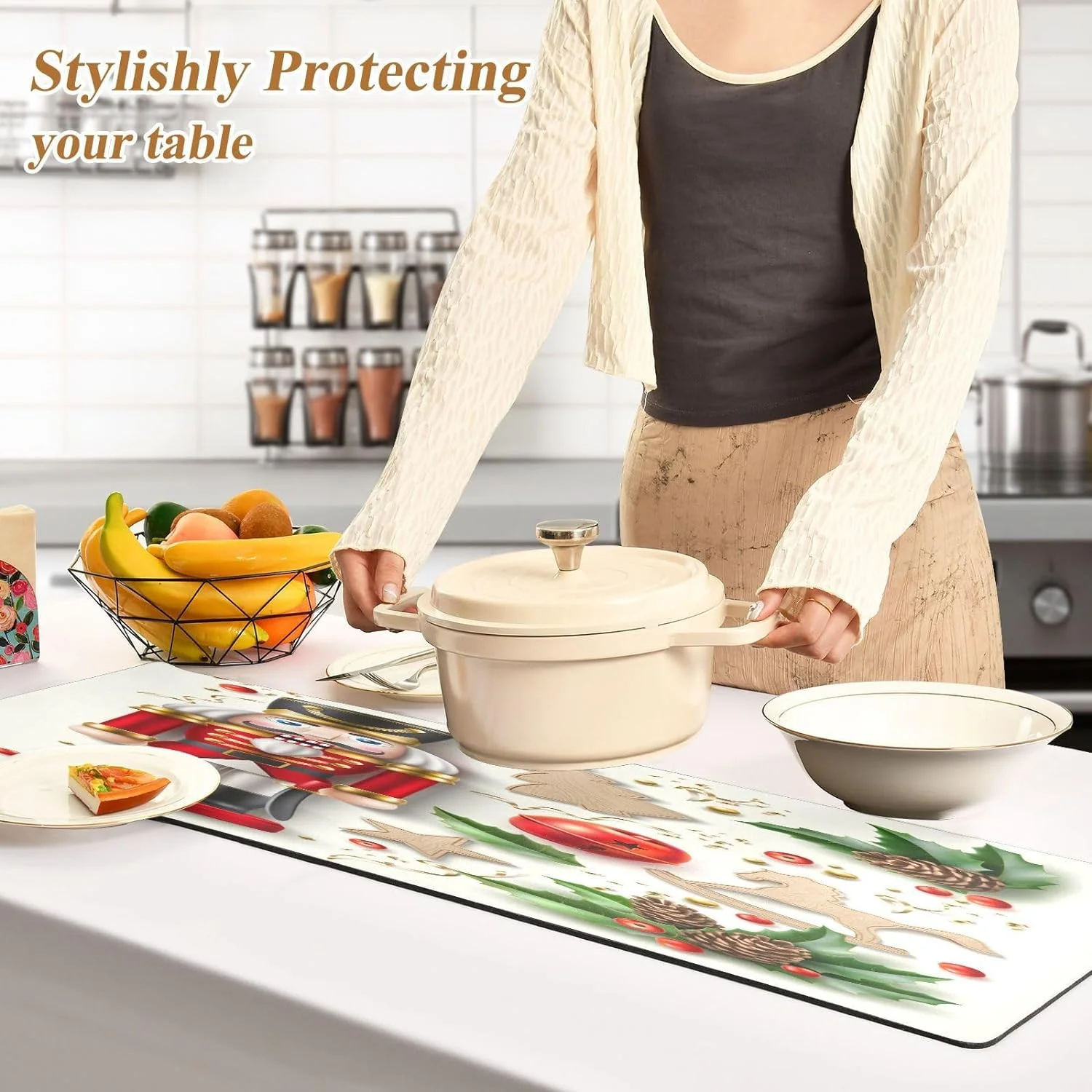 FREEAMG Nutcracker Christmas Pot Holders Durability Trivets for Hot Pots and Pans Waterproof Bell Hobbyhorse Table Runner Versatility Trivet Mats Table Mats