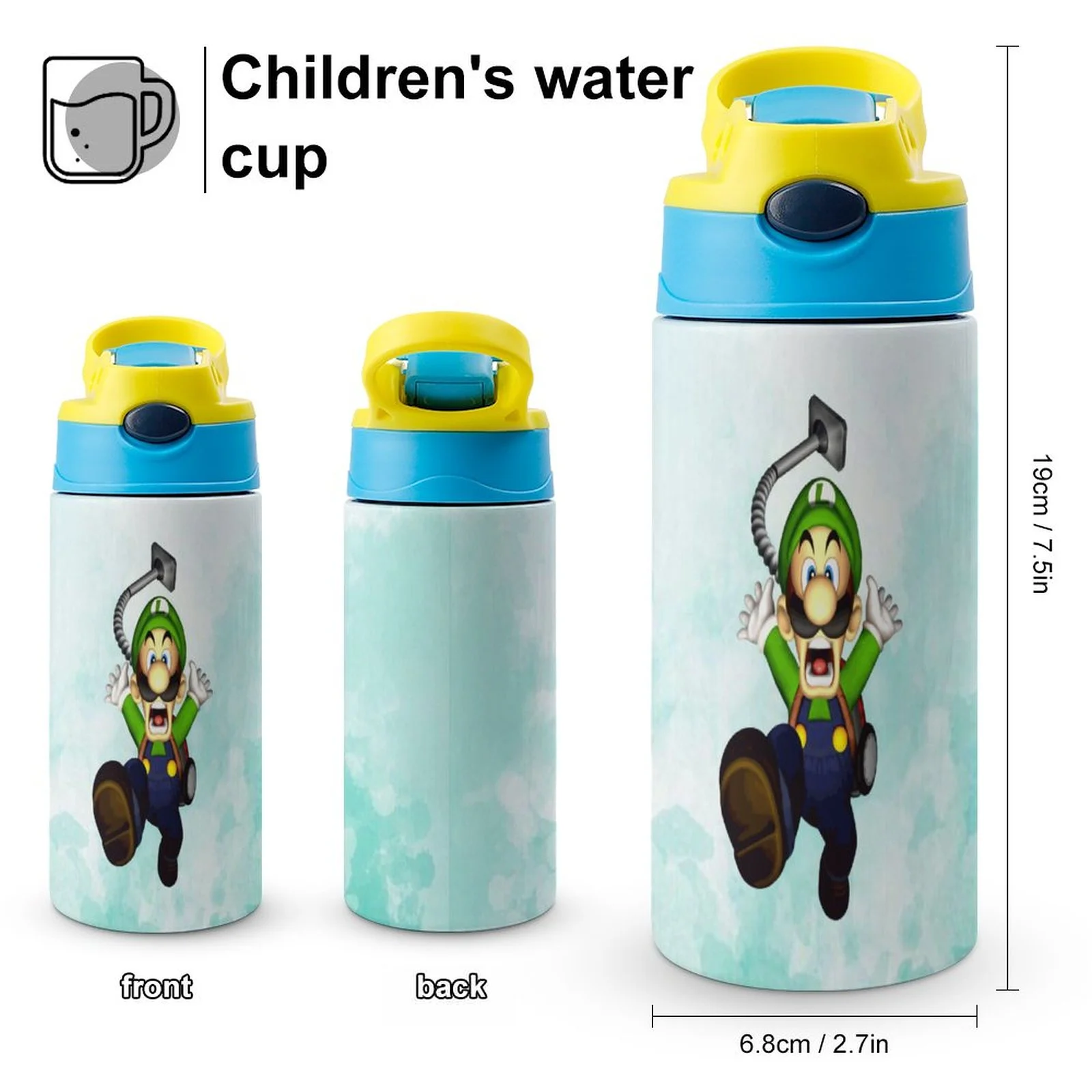 Cartoon Character Luigi's Mansion Kid's Insulated Water Bottle With Straw Vacuum Stainless Steel Cup Leak-Proof Children Toddler Thermoses