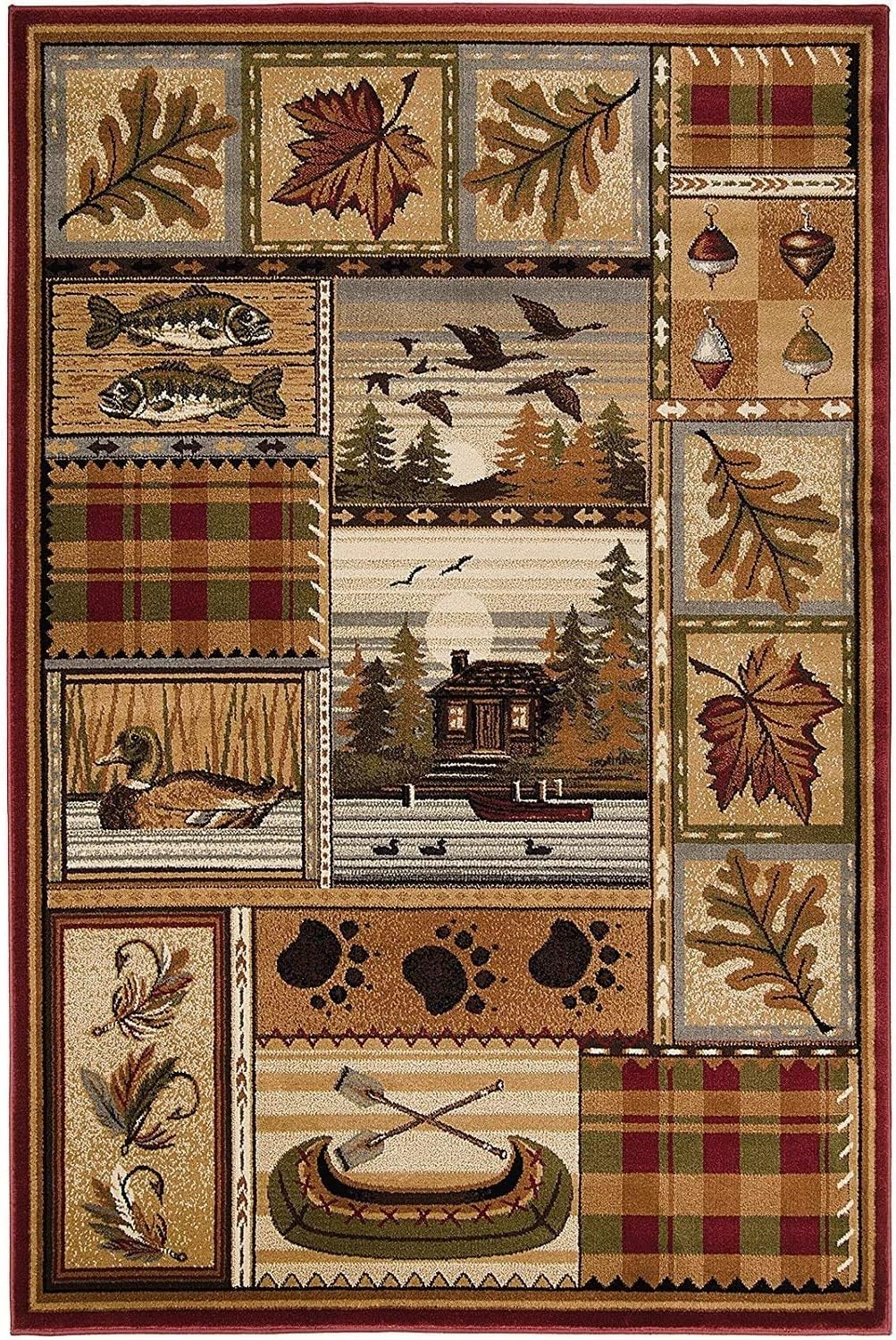 Wildlife Nature Cabin Lodge Scene Boat Fish Flying s Area Rug Carpet (2 Feet X 3 Feet)