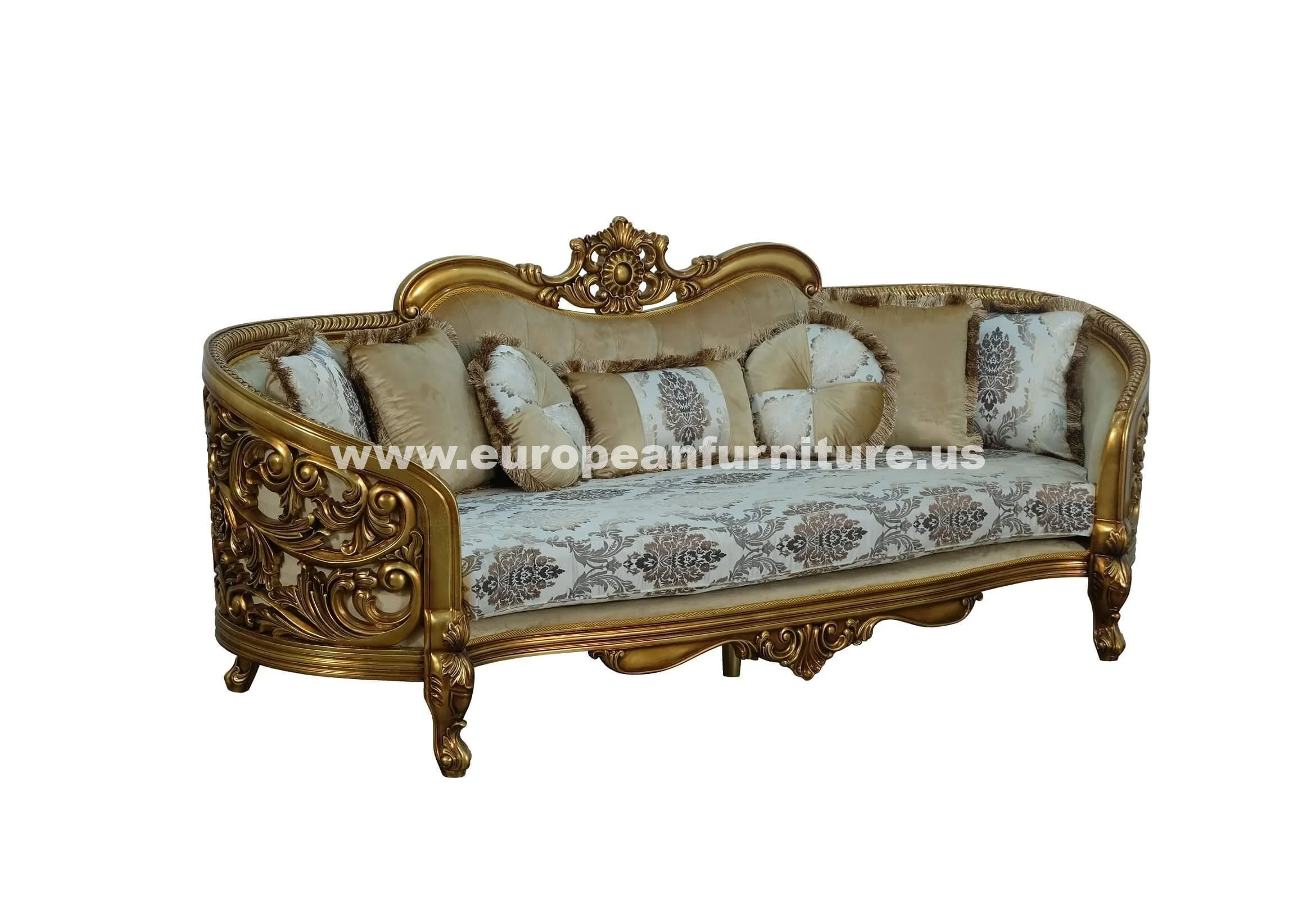 Luxury Antique-Bronze & Jacquard Fabric BELLAGIO Sofa Set 2 EUROPEAN FURNITURE