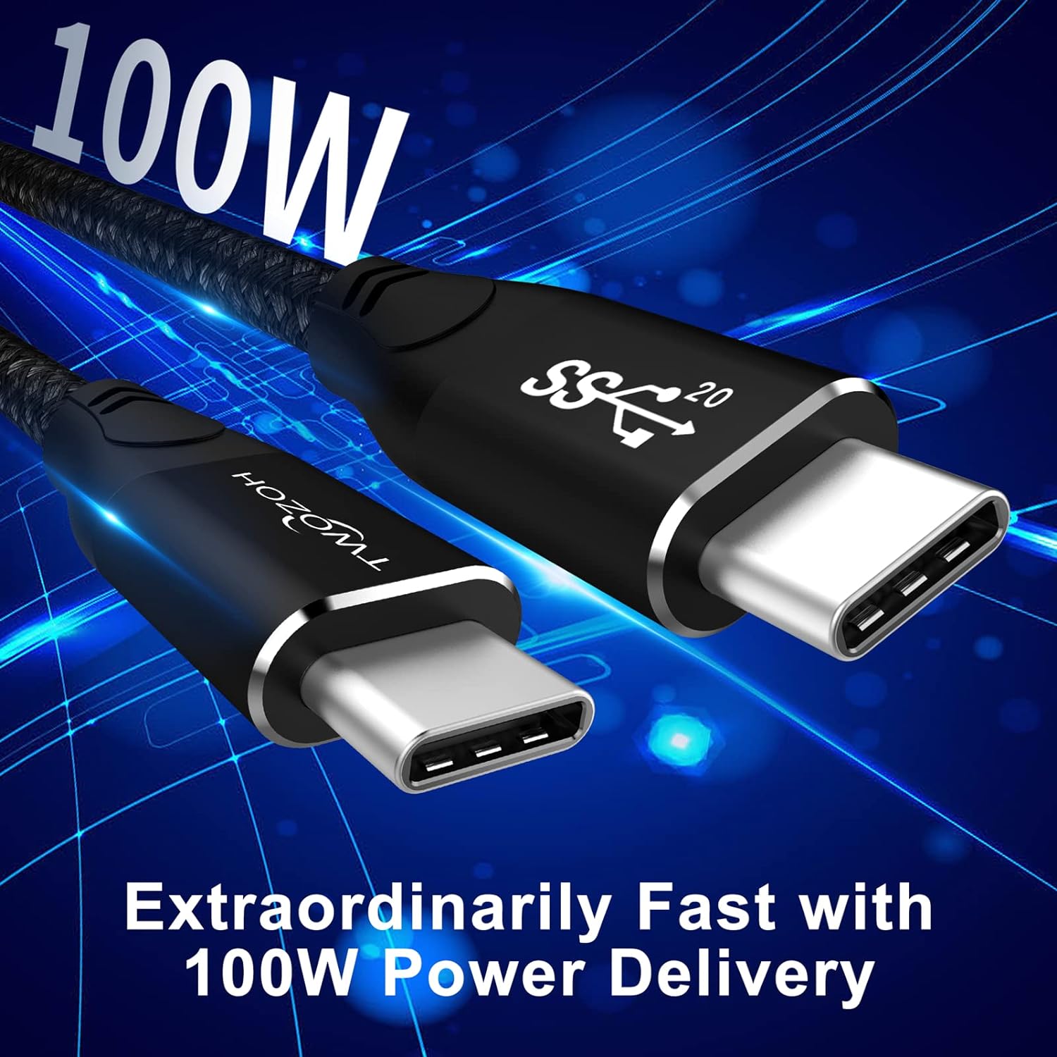 Twozoh 4K USB C Cable 100W 15FT 2 Pack (All-in-One), USB 3.2 Gen 2X2 20Gbps Data Transfer PD Fast Charging USB C 3.1