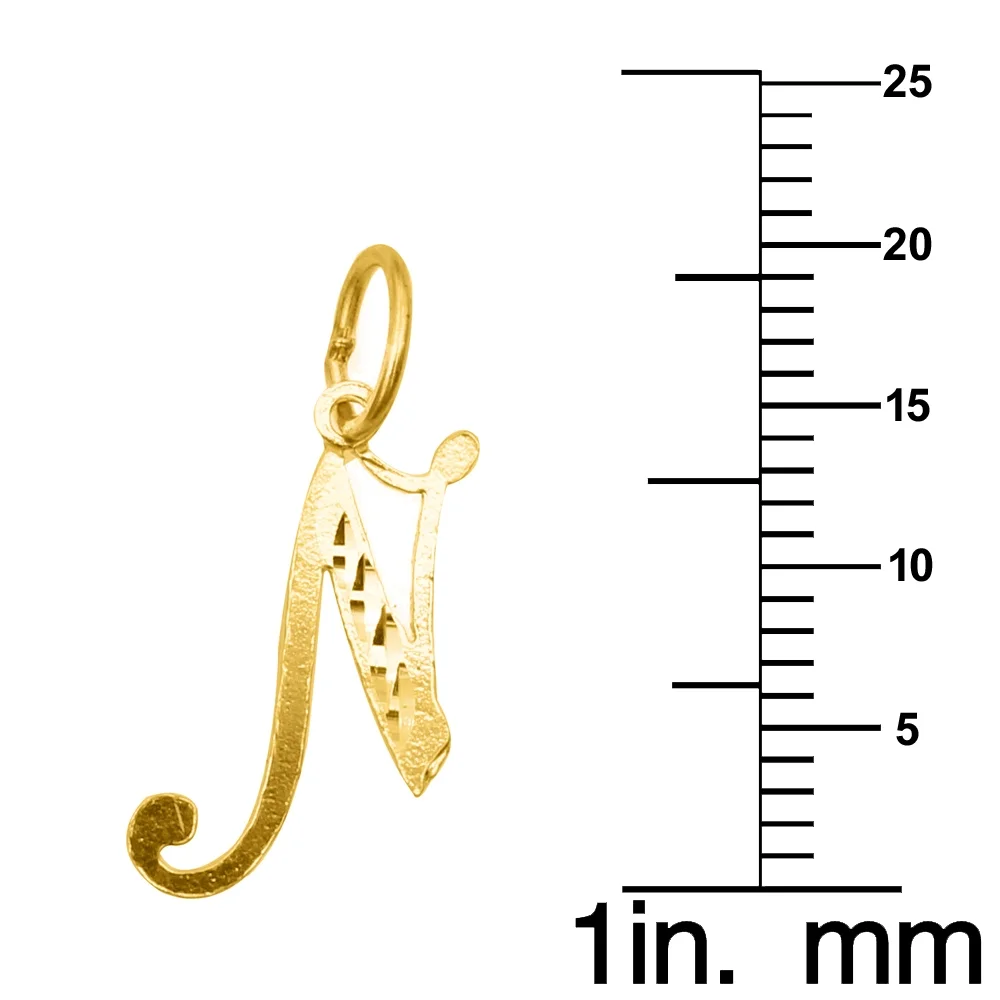Precious Stars 14K Yellow Gold Diamond-Cut Cursive Letter Initial 'N' Pendant with 16