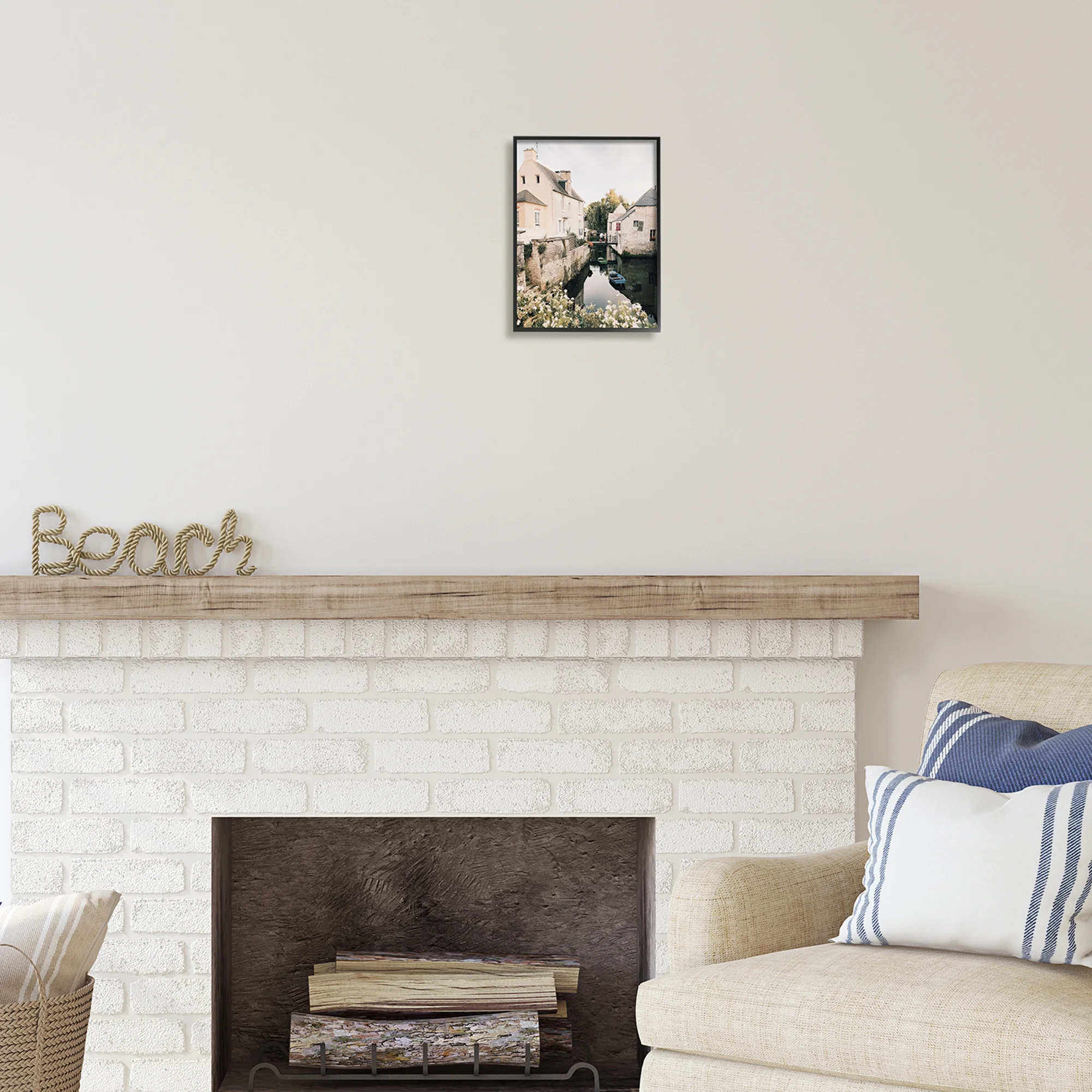 Stupell Industries Village Canal River Boats Garden Coastal Photography Black Framed Art Print Wall Art