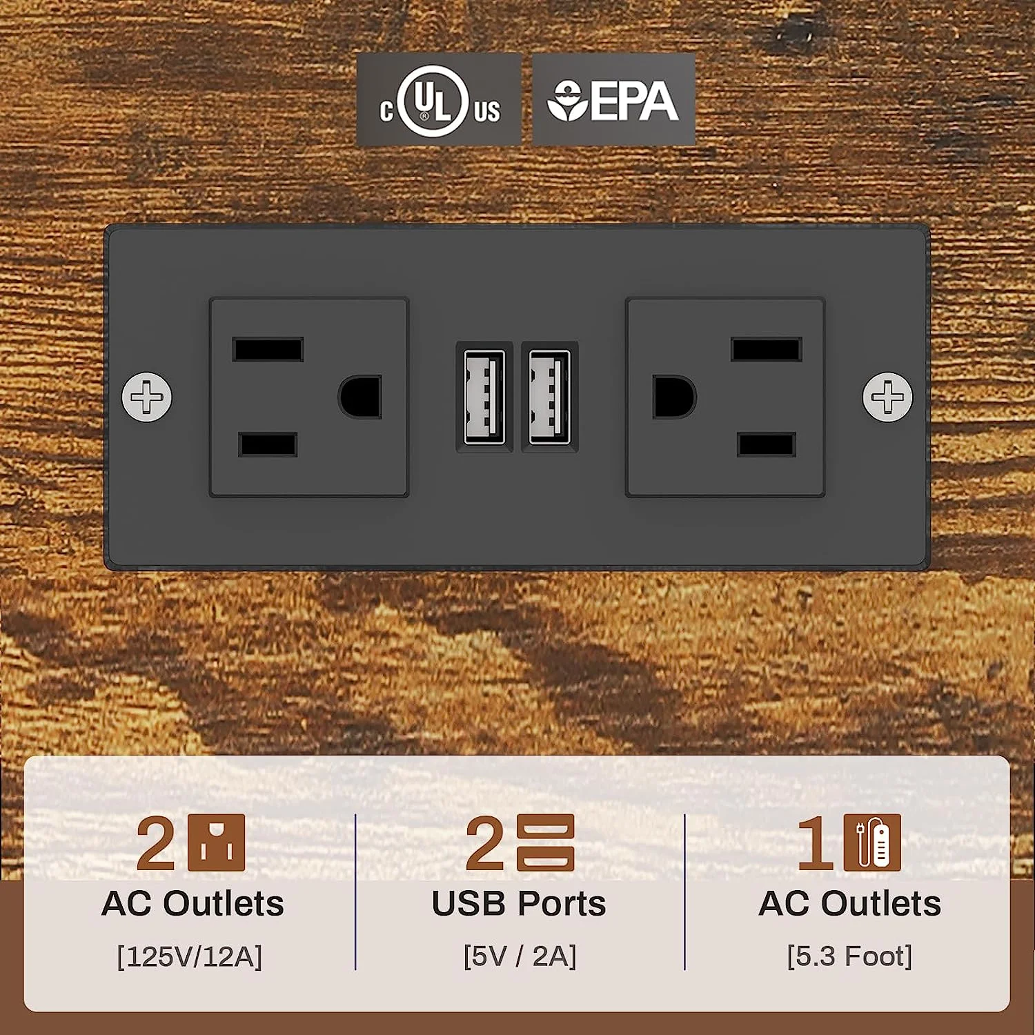 L Shaped Desk with Power Outlet&5 Drawer, 63