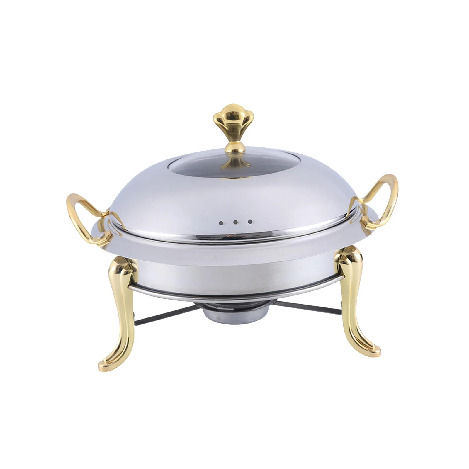 Food Warmer-Stainless Steel Hot Pot Buffet Set with Glass Viewing Lid, Round Food Warmer with Lids and Fuel Holder for Parties, Dinners and Catering