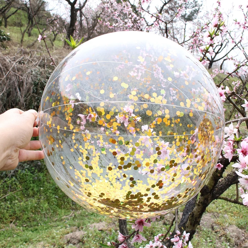 4 pcs  Glitter Sequin Beach Balls Round Transparent PVC Balls Funny Water Play Beach Balls Inflatable Ball Toys with Pumps (Luxury Gold Sequin+Rose Gold Sequin, 1pc for Each Color)