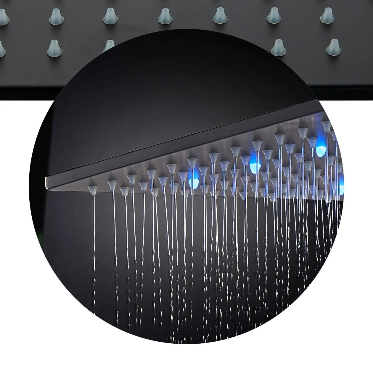 Grolta matte black ceiling mount 16 inch LED rainfall 3 way digital display shower system with body jets - 7'6