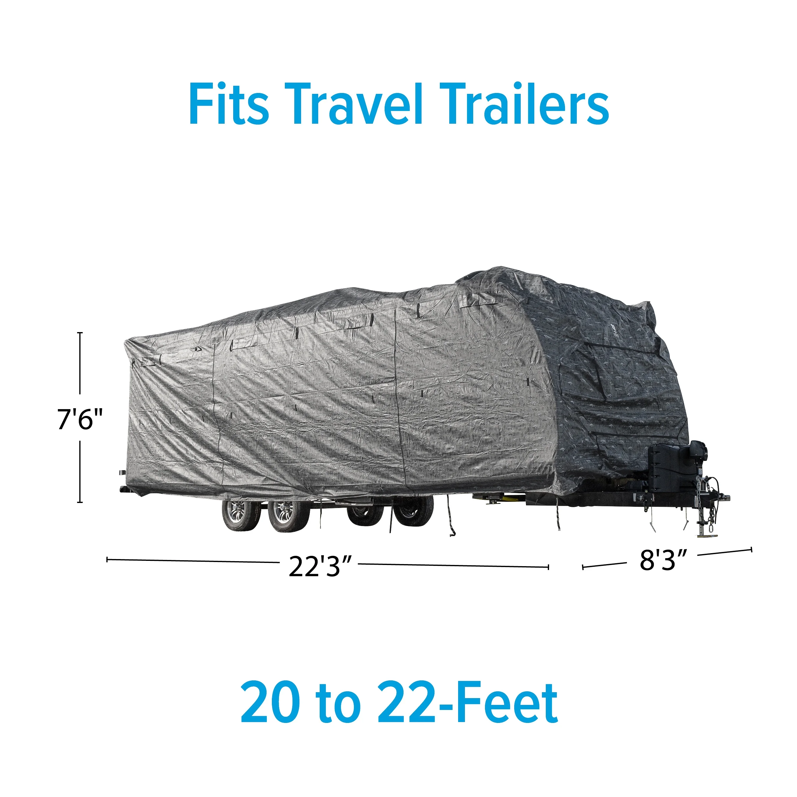 Camco Premium Camper/RV Cover | Fits Travel Trailers 20 to 22-feet | Designed with Heavy-Duty Breathable Spun Bond Polypropylene | Dark Gray RV Pattern Print (56380)