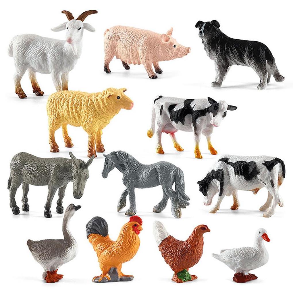 Tssuoun 12Pcs Animals Playset Mini Simulation Farm Realistic Figurines Simulated Poultry Party Cake Decoration Girls Boys Gifts