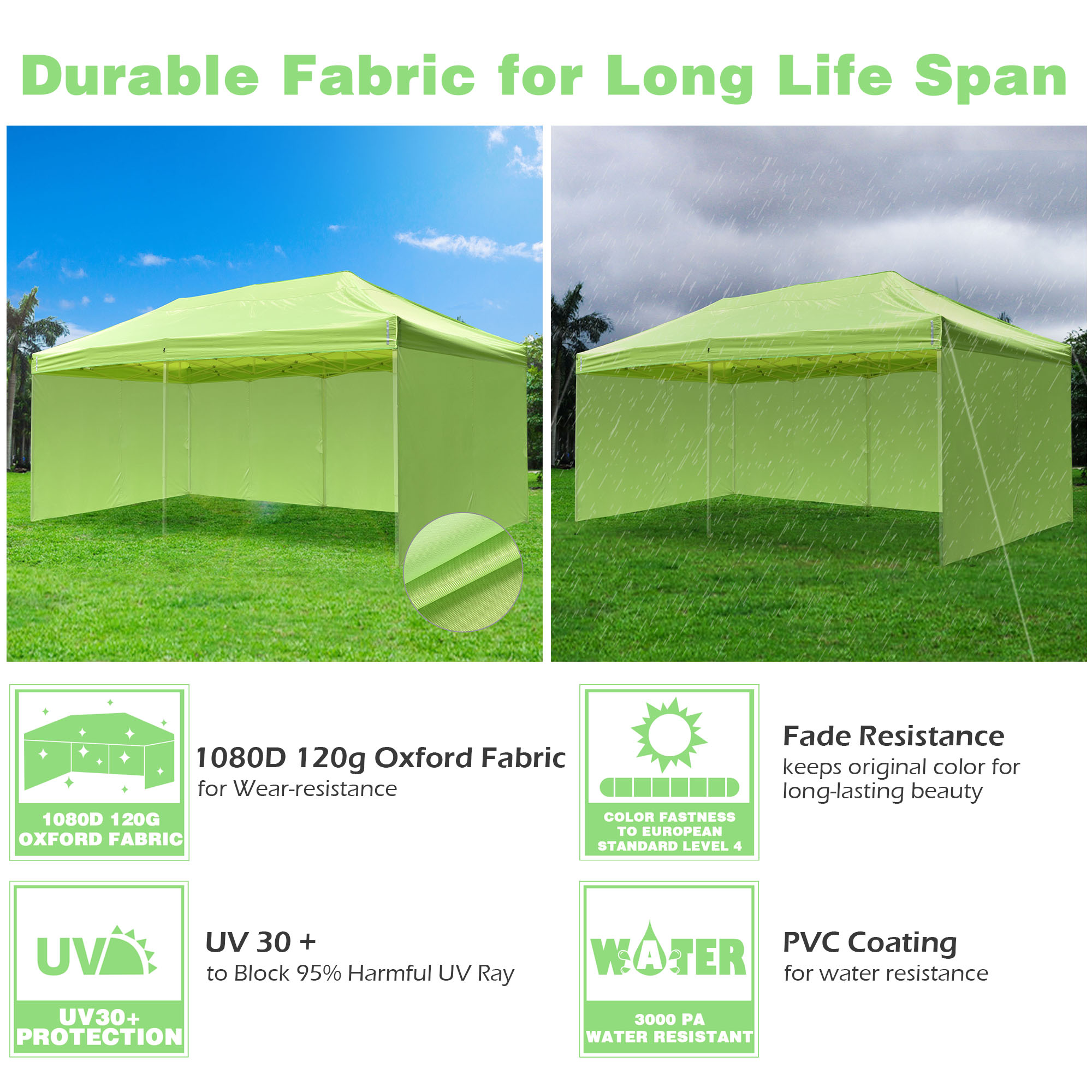 InstaHibit 10x20Ft Pop up Canopy Top Kit 4 Privacy Sidewalls Flea Market Camping