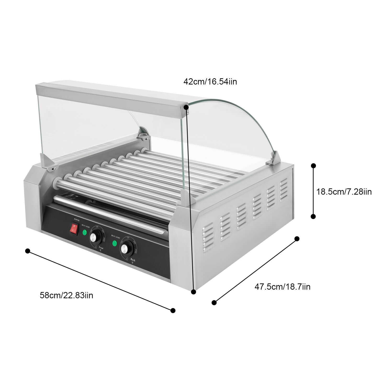 Miumaeov Hot Dog Roller Machine 110V 1560W Commercial Grade 30 Hot Dog Roller Warmer Grill Cooker Machine with Bun Warmer Drawer 30 Hot Dog Capacity 11 Rollers Hot Dog Grill Cooker for Kitchen