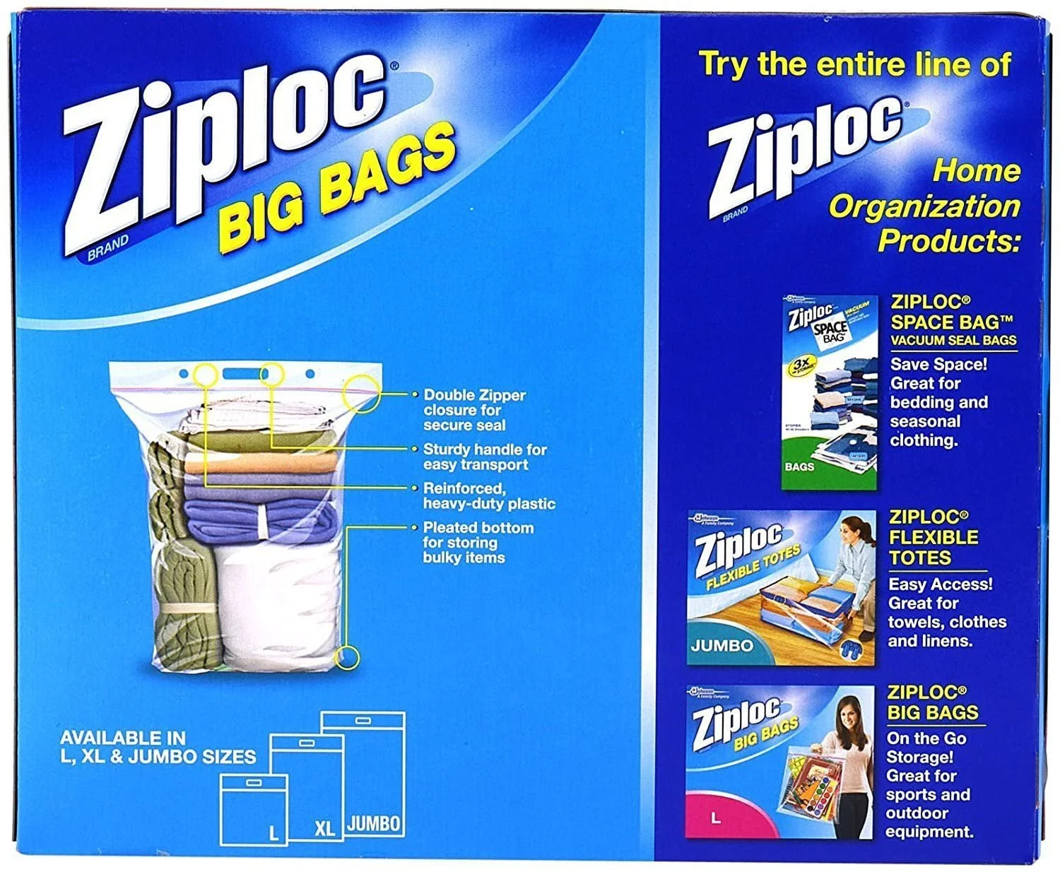 Ziploc Big Bags, XXL Double Zipper Bag - 6 Count