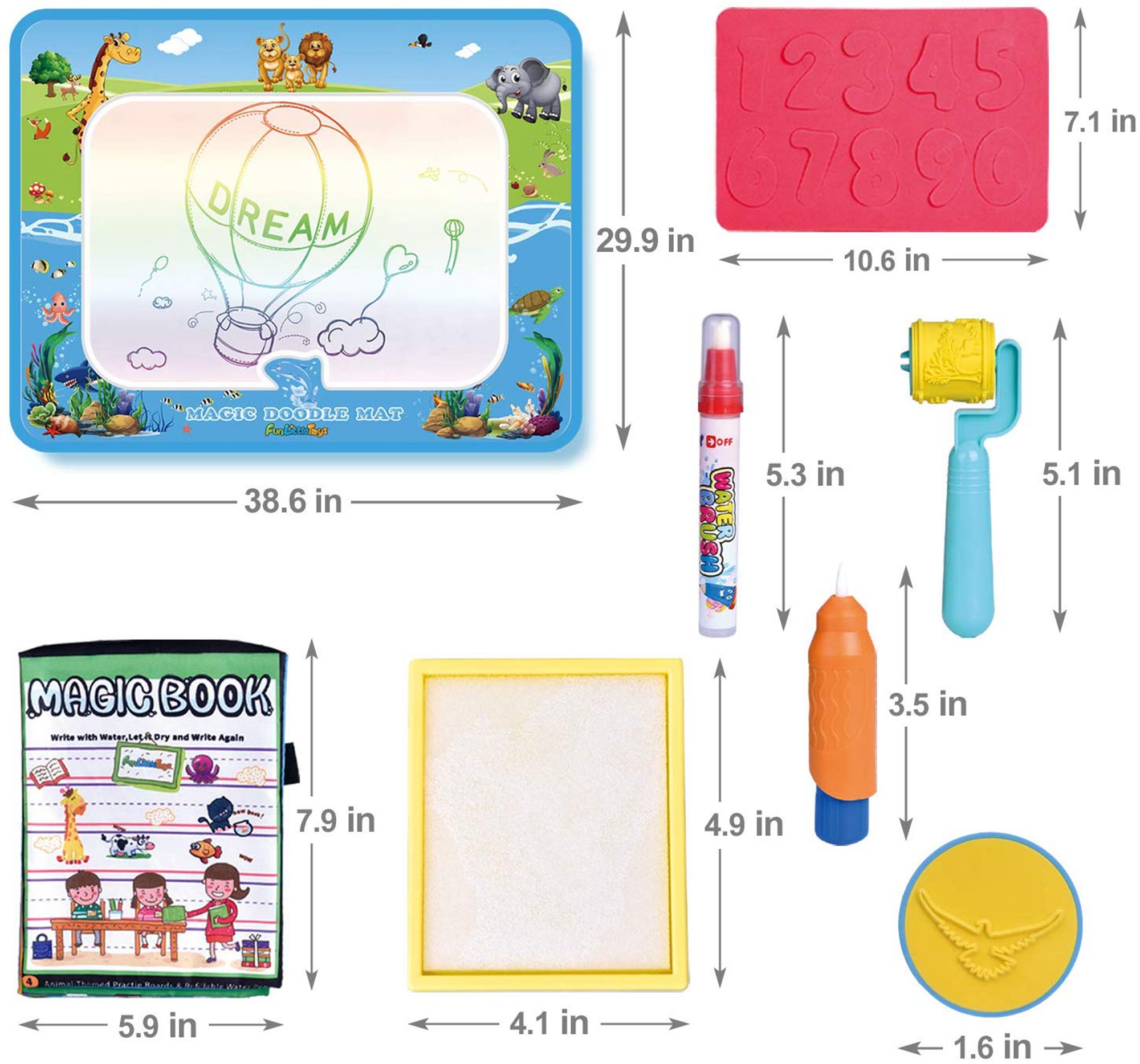 Fun Little Toys Magic Mat 39 X 30 Inches, Writing Doodle Board, Kids Water Toys Outside Toys for Age 3 4 5 6 Year Old Boys Girls