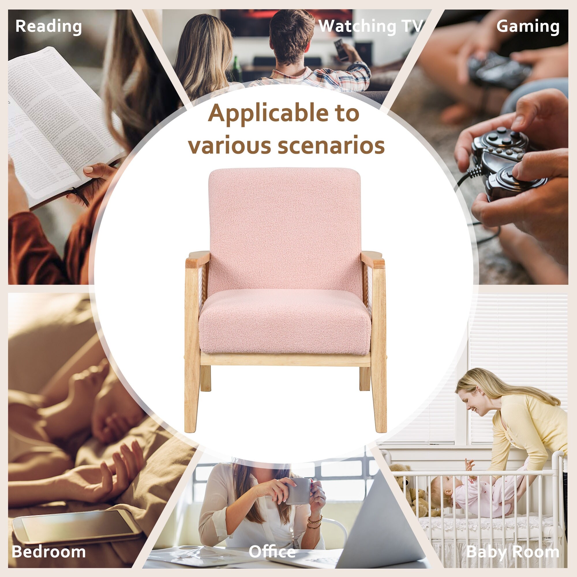 Mid-Century Dining Chairs Short Plush Velvet Side Chairs for Lawn Living Room Pink