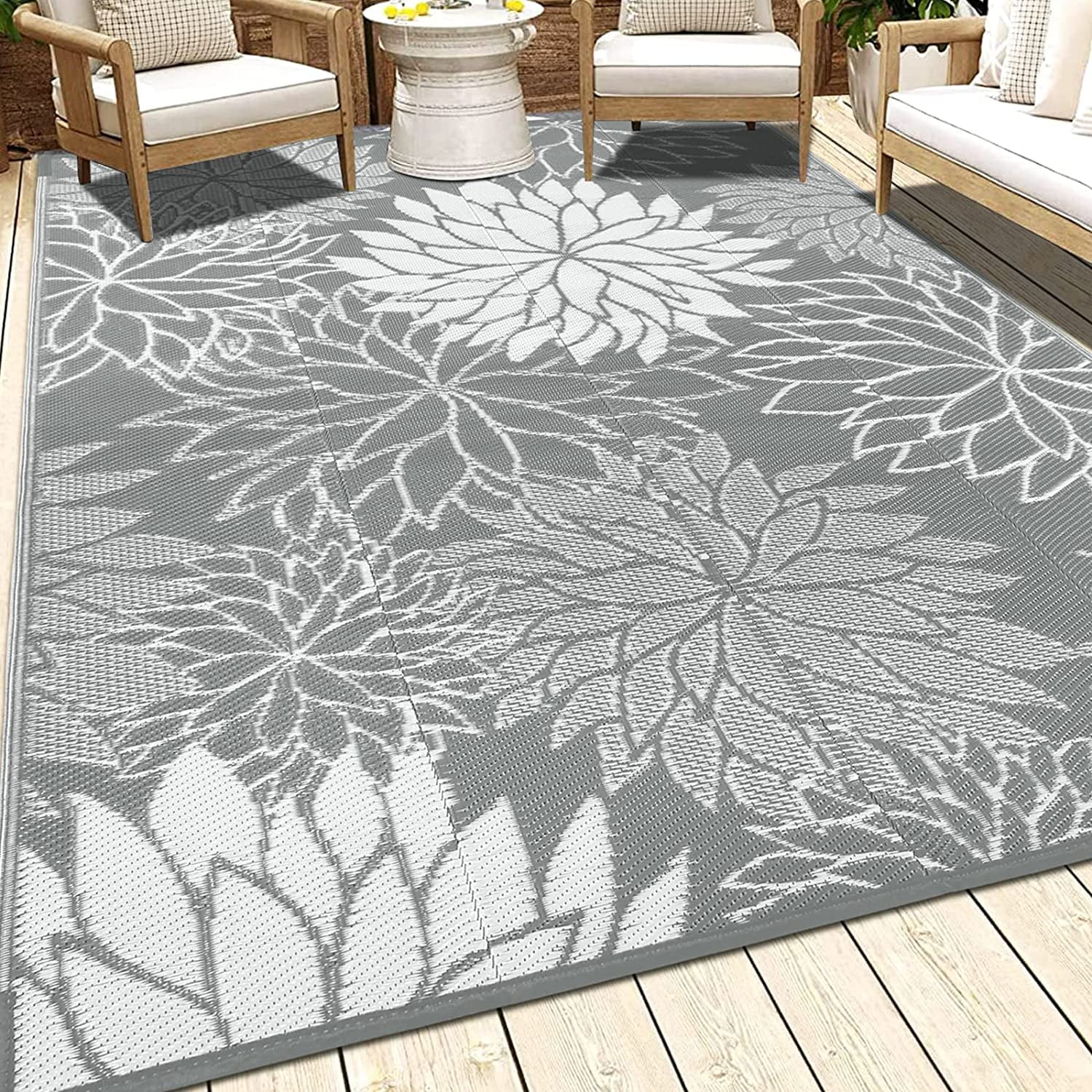 Ileading 6'x 9' Outdoor Rugs, Reversible Waterproof Outdoor Patio Rug Clearance, Plastic Straw Rug for RV, Patios,Deck, Beach,Balcony, Camping