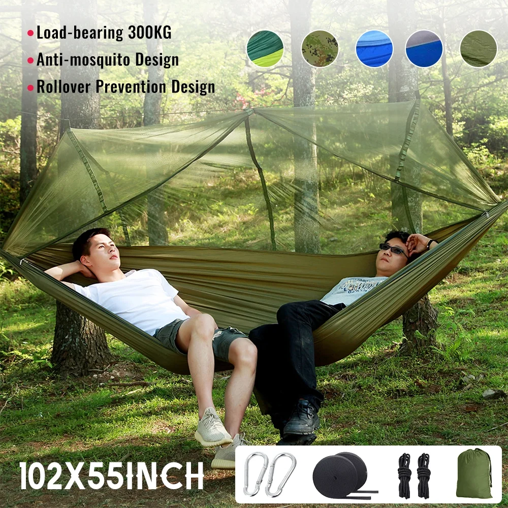 Camping Hammock with Mosquito Net and Tree Straps, Portable Travel Hammock for Backpacking Hiking Outdoor Activities