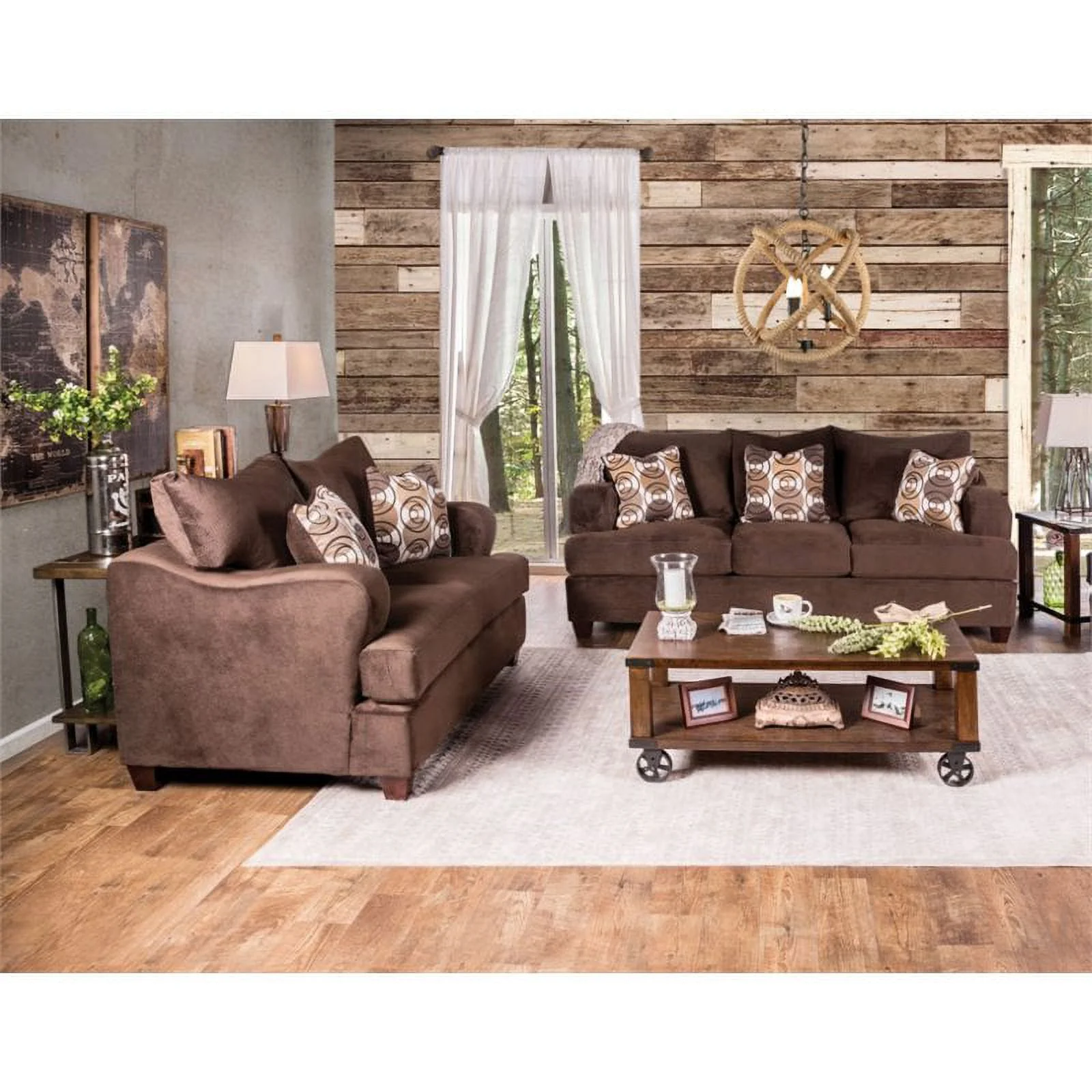 Furniture of America Tremble Transitional Fabric 2-Piece Sofa Set in Chocolate