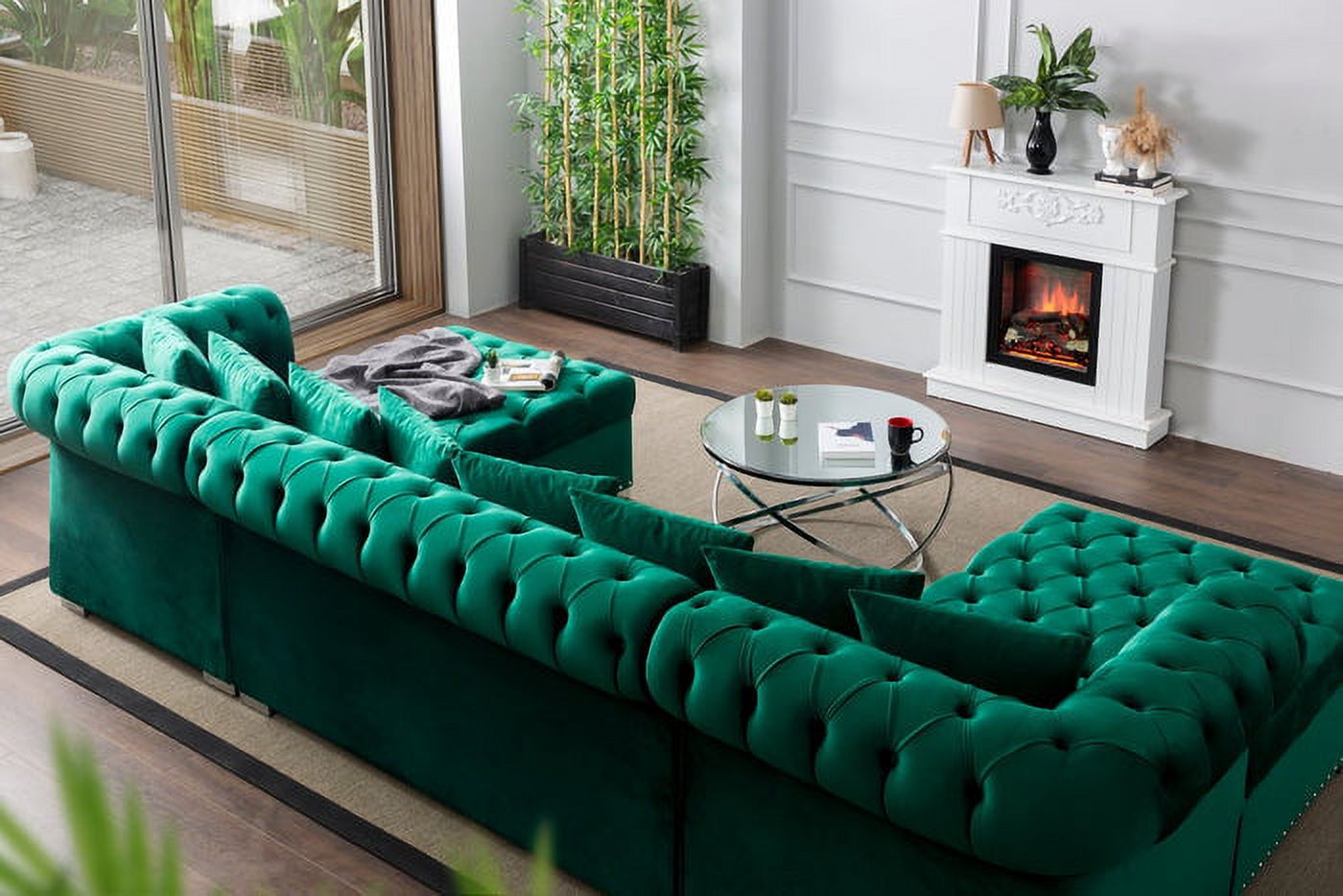 Dolce Green Velvet Double Chaise Sectional