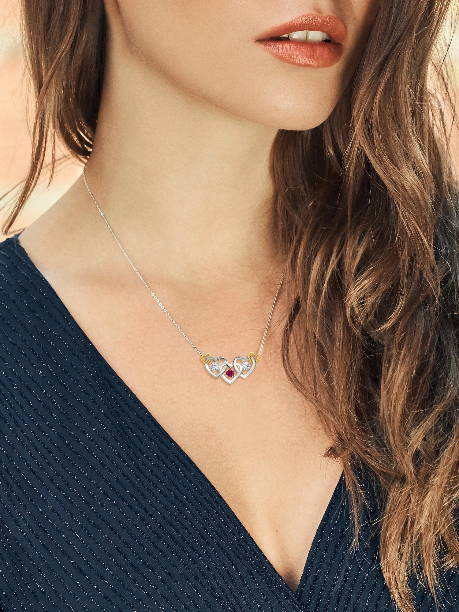 Gem Stone King 925 Silver and 10K Yellow Gold Red Created Ruby White Moissanite and White Lab Grown Diamond Heart Shape Pendant Necklace For Women (0.77 Cttw, with 18 inch Chain)