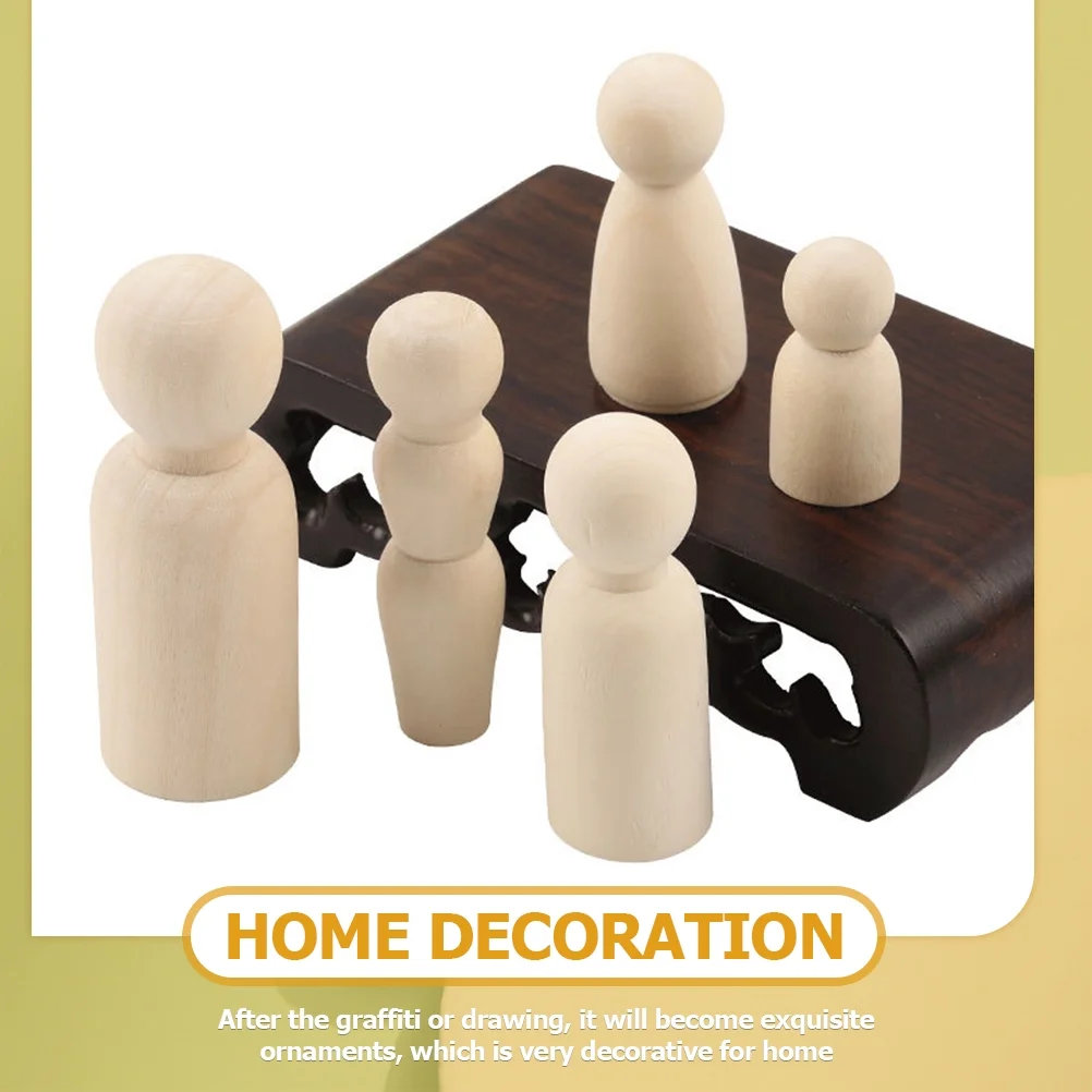 80 Pcs Painted Puppets Toys Blank Wood Crafts Wooden Doll Wooden Peg People Figures Wood Peg Dolls