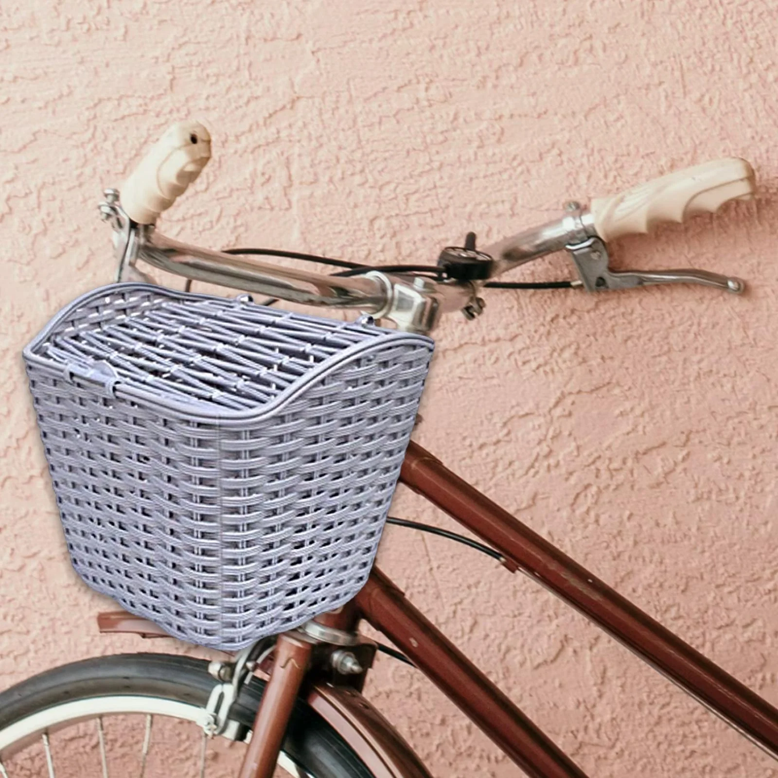 Handmade Bike Basket Large with Cover Waterproof Detchable Sundries Container gray