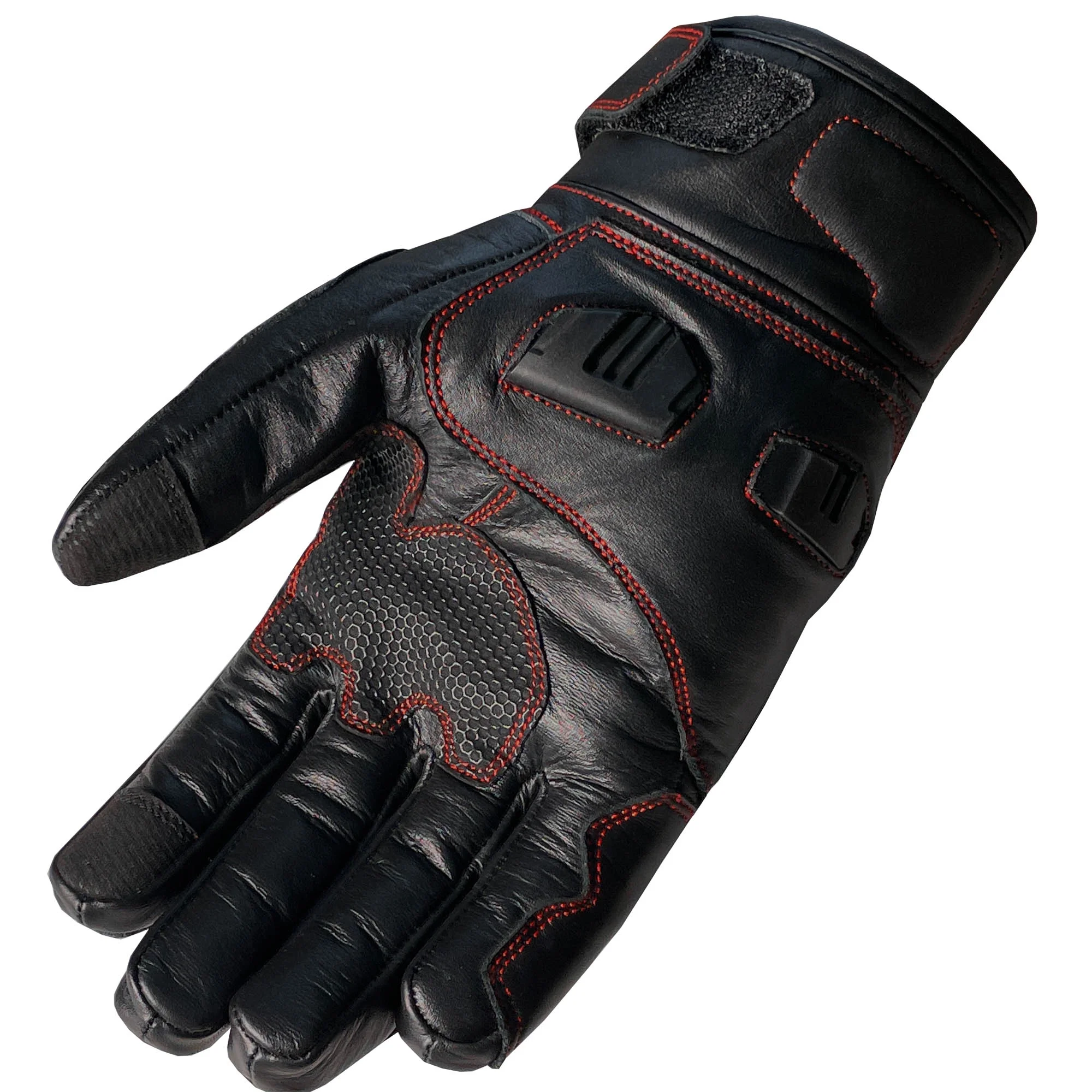 Men's Premium Leather Motorcycle Cruising Street Palm Sliders Biker Gloves Black Red S
