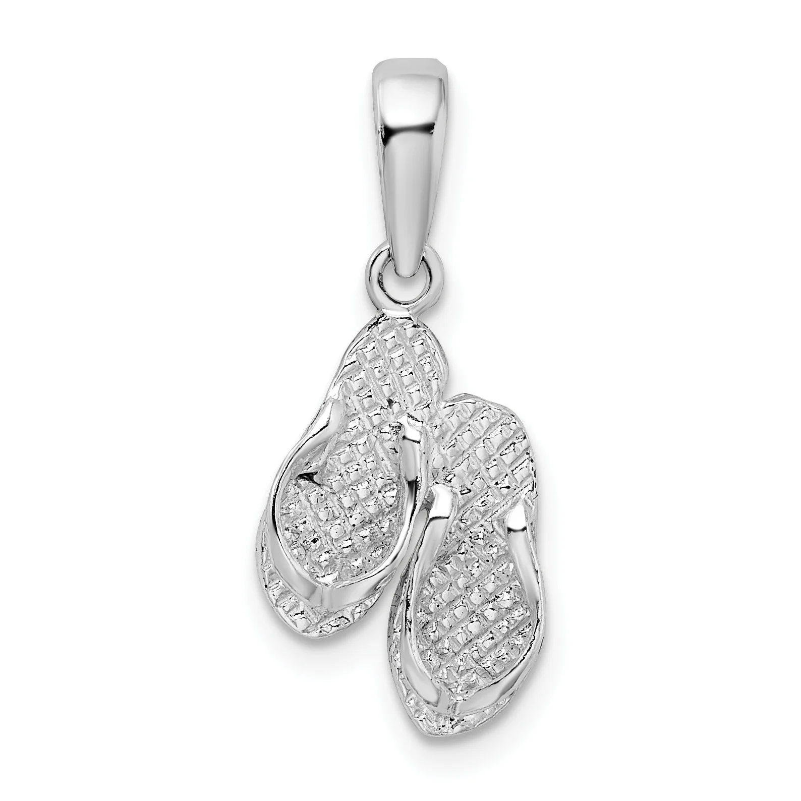 Carat in Karats Sterling Silver Polished Finish And Textured Marco Island Flip Flops Charm Pendant (22.98mm) With Sterling Silver Cable Chain Necklace 18''