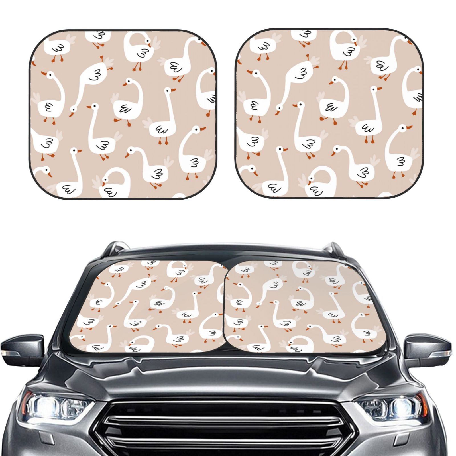 Haiem White Goose Windshield Sun Shade: Universal Foldable 2-Piece Car Front Window Sunshade - Blocks Uv Rays, And Reduces Heat,Essential Car Accessory Small