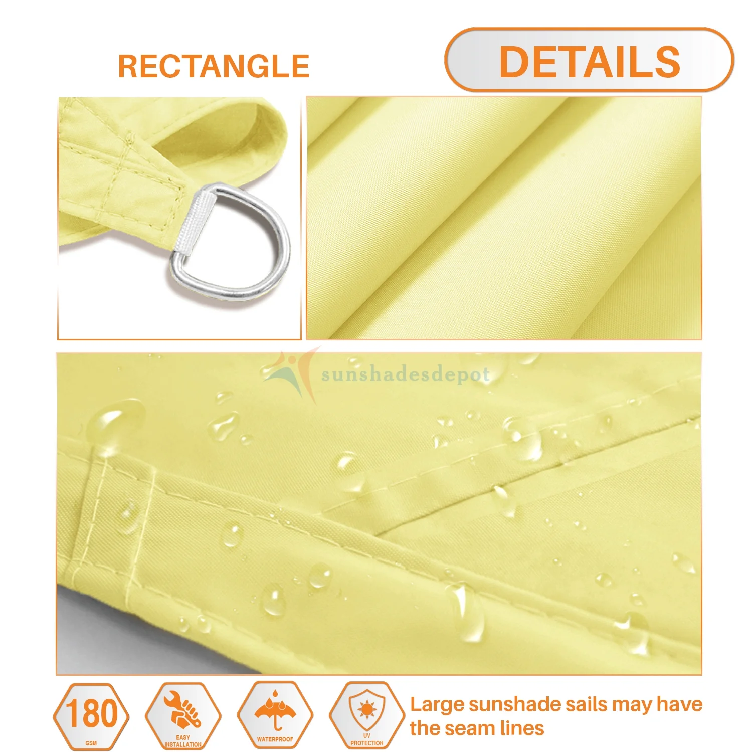 Sunshades Depot 9' x 16' Rectanlge Waterproof Knitted Shade Sail Curved Edge Canary Yellow 180 GSM UV Block Shade Fabric Pergola Carport Canopy Replacement Awning Customize Available