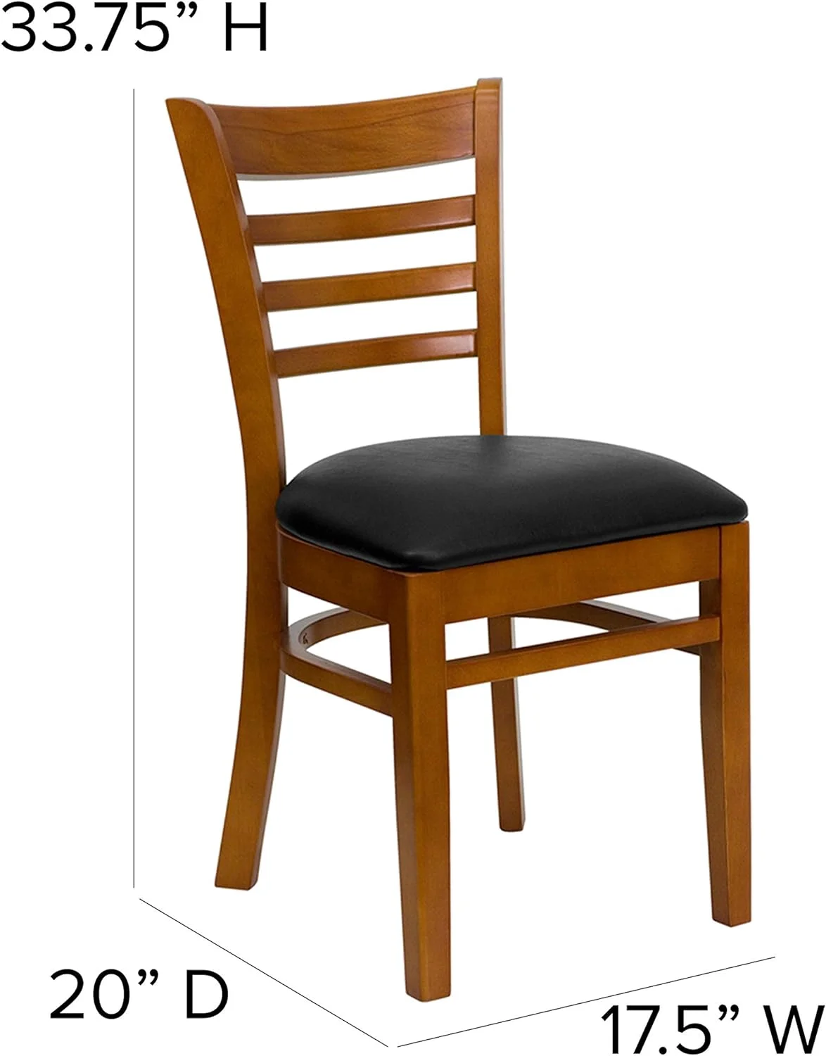 Ladder Back Cherry Wood Chair, Black Vinyl Seat
