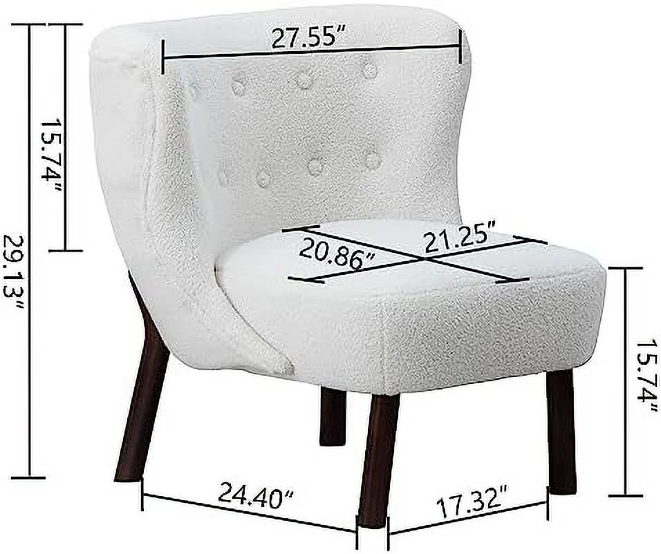 NLIBOOMLife Accent Sherpa Chair  Armless Reading Living Room Bedroom Chair with Wood Legs Modern Mid-Century Comfy Teddy Tufted Upholstered Side Chair White