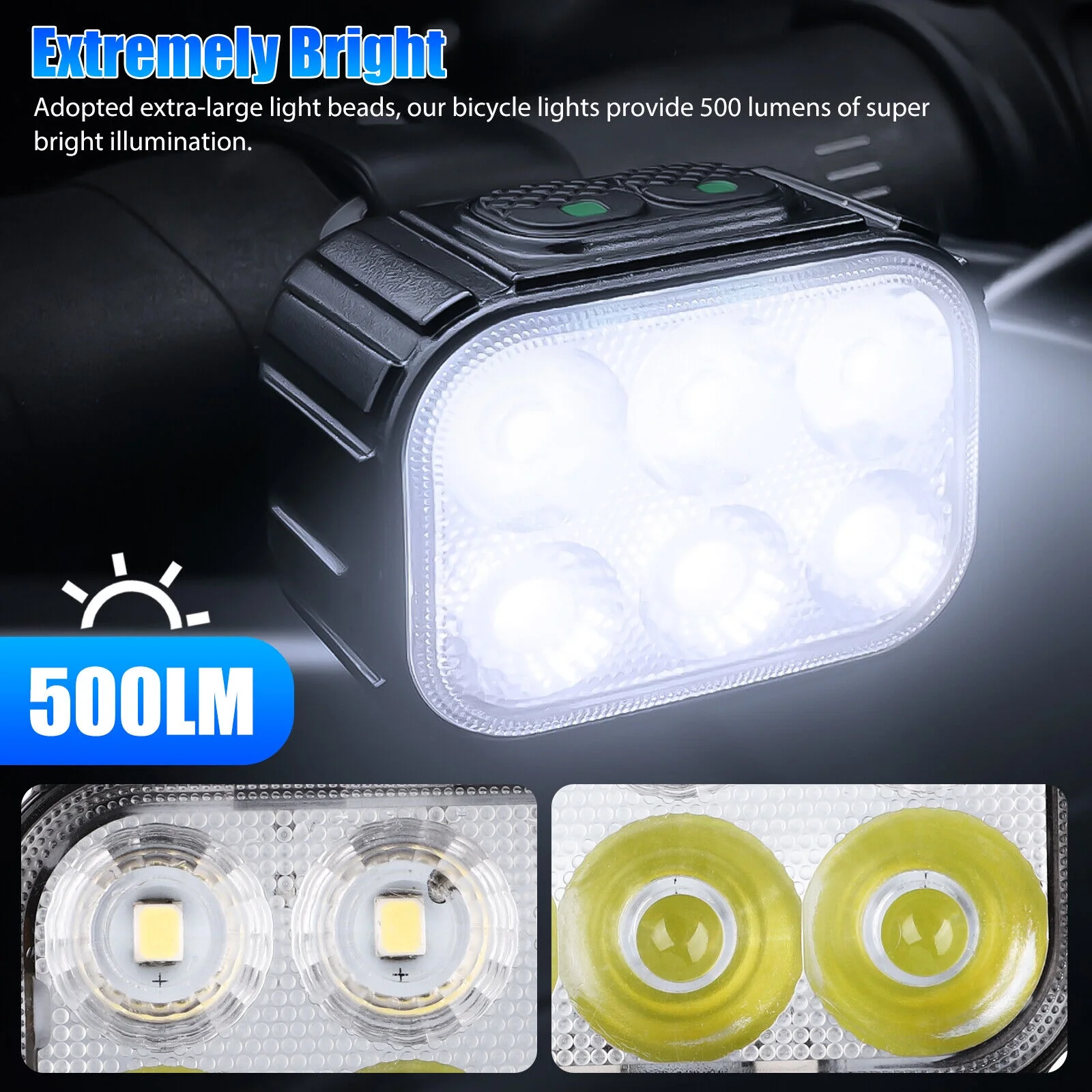 2x USB Rechargeable LED Bicycle Headlight Taillight Bike Front Rear Lamp Cycling