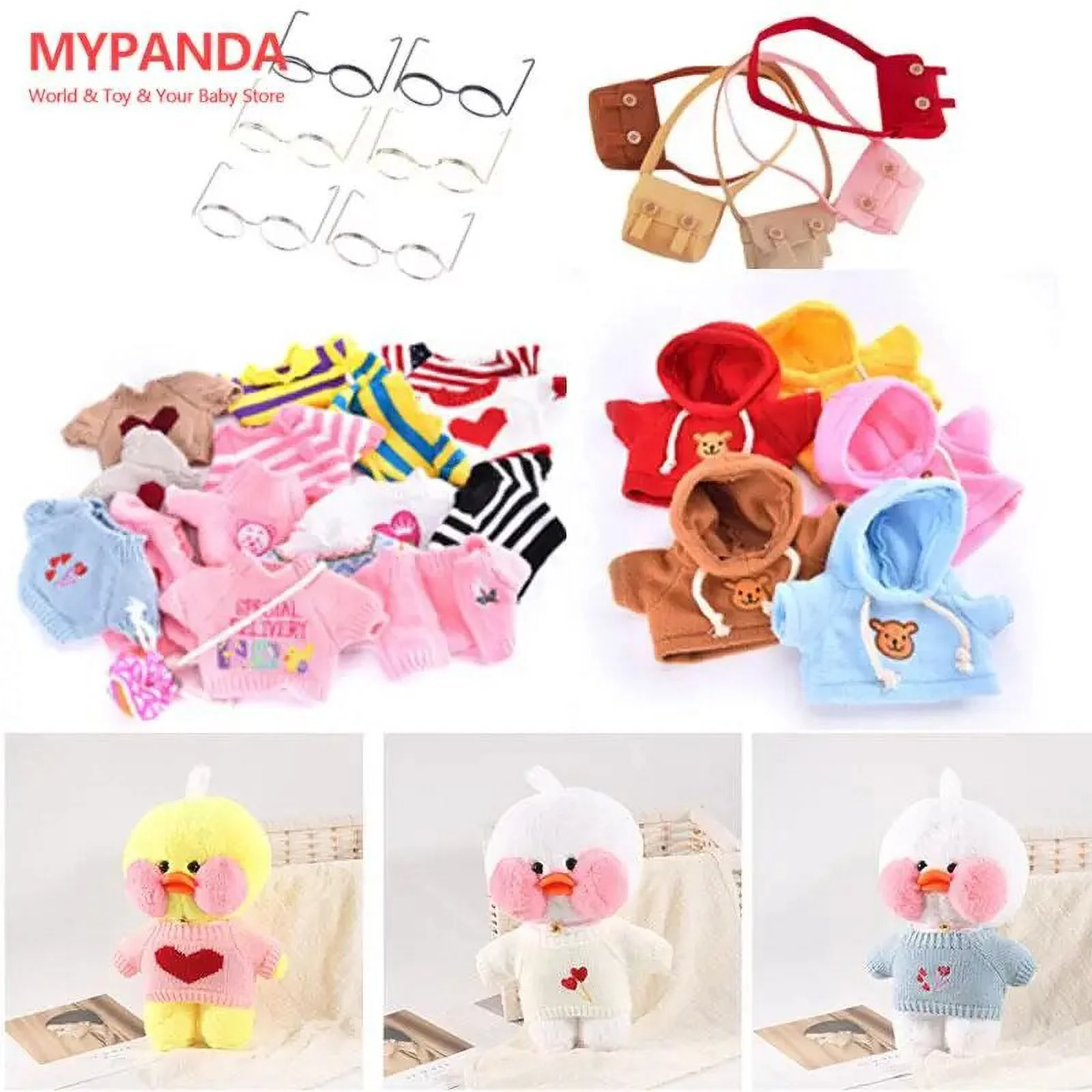 New Clothes For Duck 20-30 Cm Yellow Plush Ducks Bags Clothes Glasses Hairband Plush Animal Doll Accessories Duck Girls Gift 10