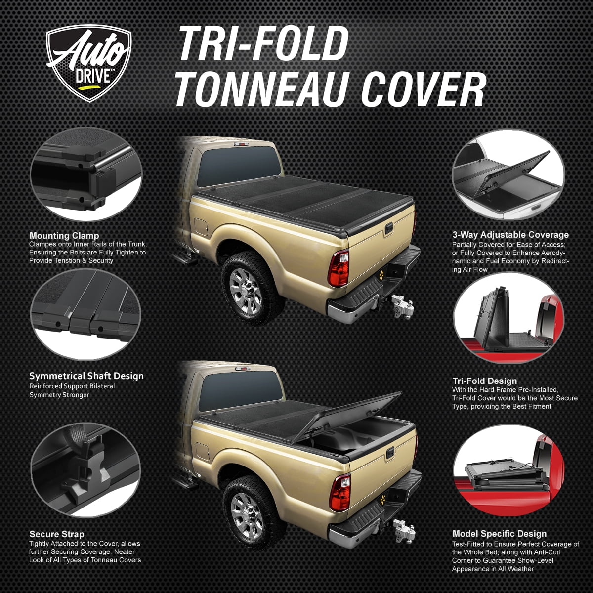 Auto Drive Hard Tri Fold Truck Bed Tonneau Cover Fits 20-24 Silverado Sierra 2500HD 3500HD 6'9