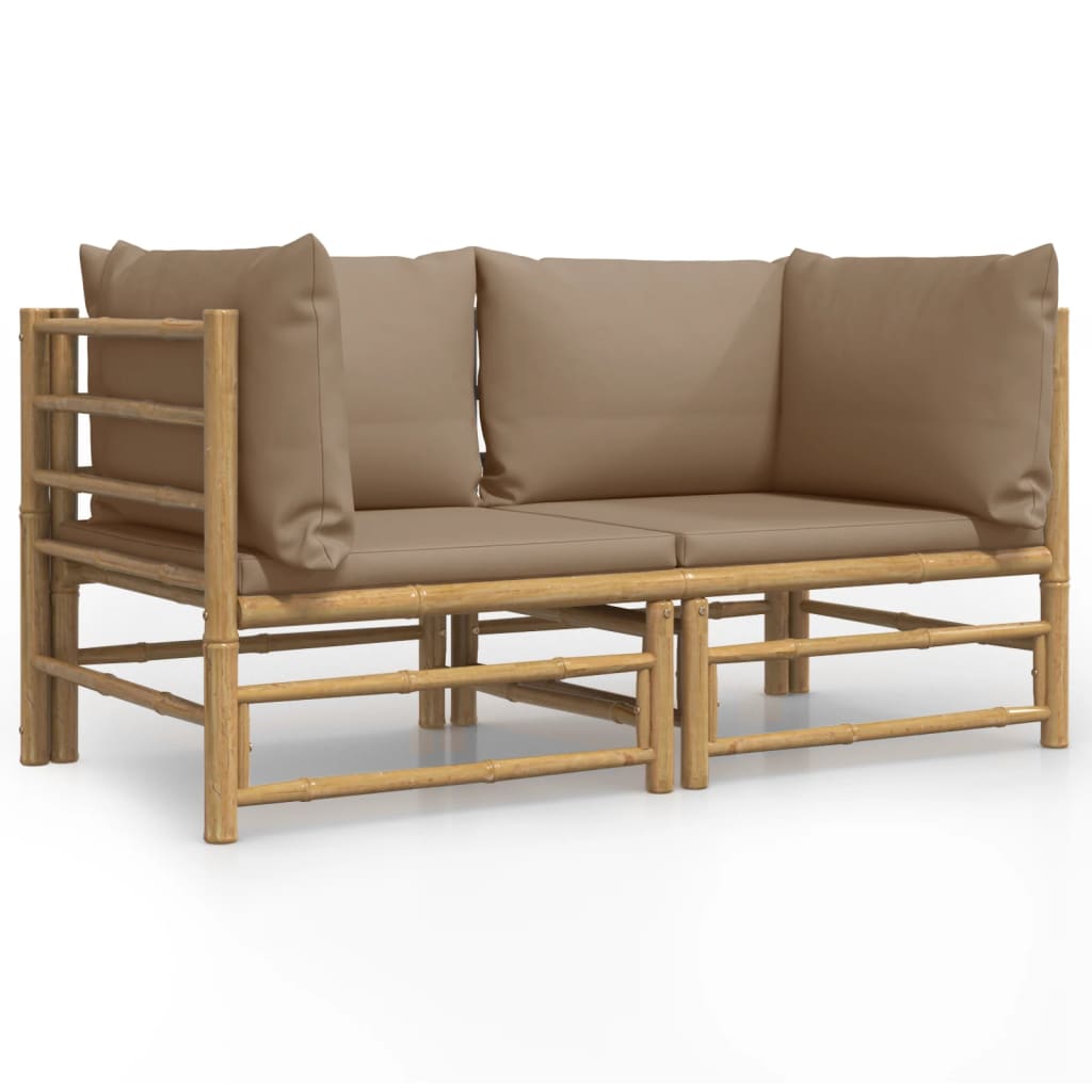 Htovila Patio Corner Sofas with Taupe Cushions 2 pcs Bamboo