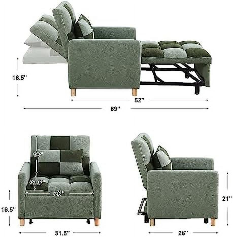 LLBIULife 3 in 1 Convertible Chair Bed Sleeper Chair Bed with Pillow Adjustable Recliner pullout Sleeper Chair with Velvet Fabric for Living Room Apartment(Grey)