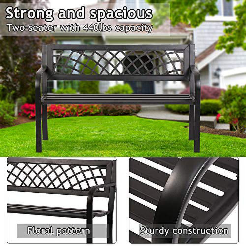 Park Benches Cast Iron Outdoor Bench Metal Garden Benches for Outdoors Patio, Black