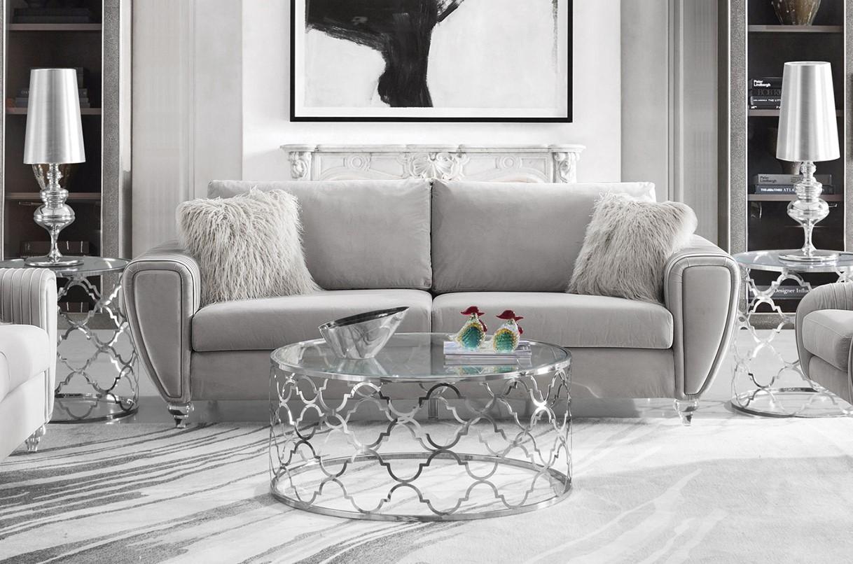 Modern Light Gray Fabric Sofa & Loveseat Set 2 Pcs American Eagle AE3800