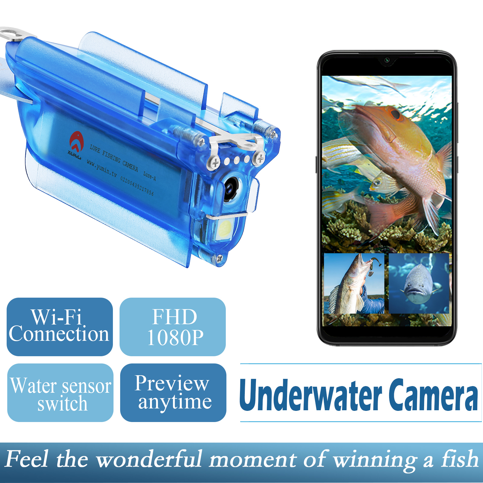 Wireless Underwater Fishing Camera 1080P,Wi-Fi Fish Cam with 64GB TF Card, Rechargeable Battery Loop Recording, Compatible for iOS and Android
